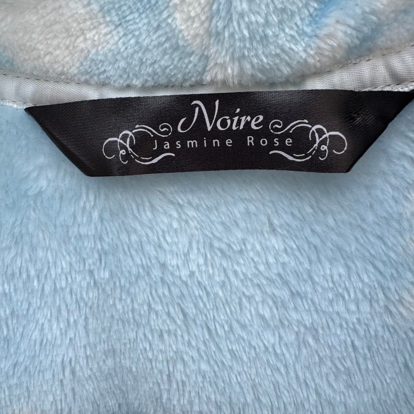Noire Jasmine Rose Blue Floral Plush Fleece Robe Shawl Collar Large Loungewear