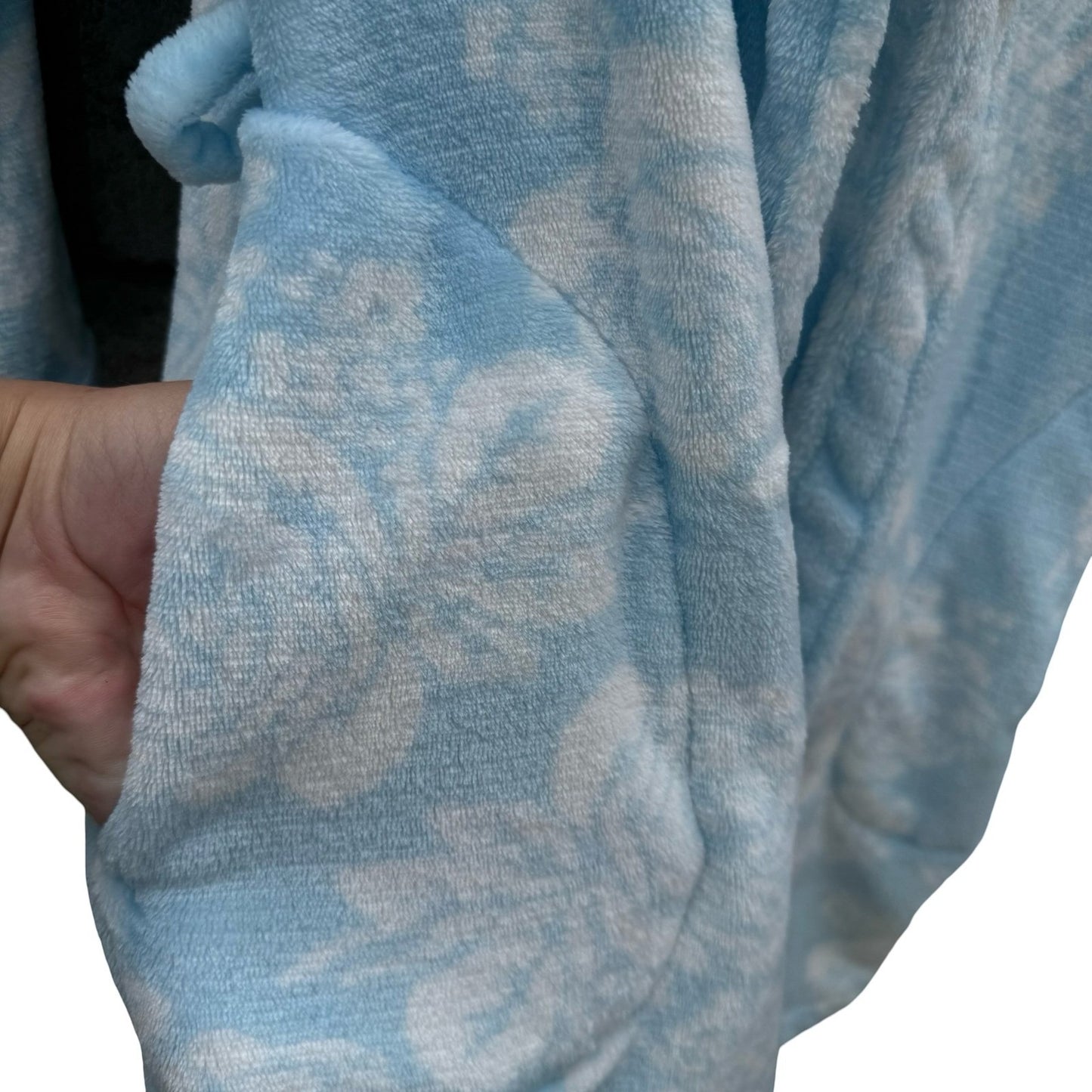 Noire Jasmine Rose Blue Floral Plush Fleece Robe Shawl Collar Large Loungewear