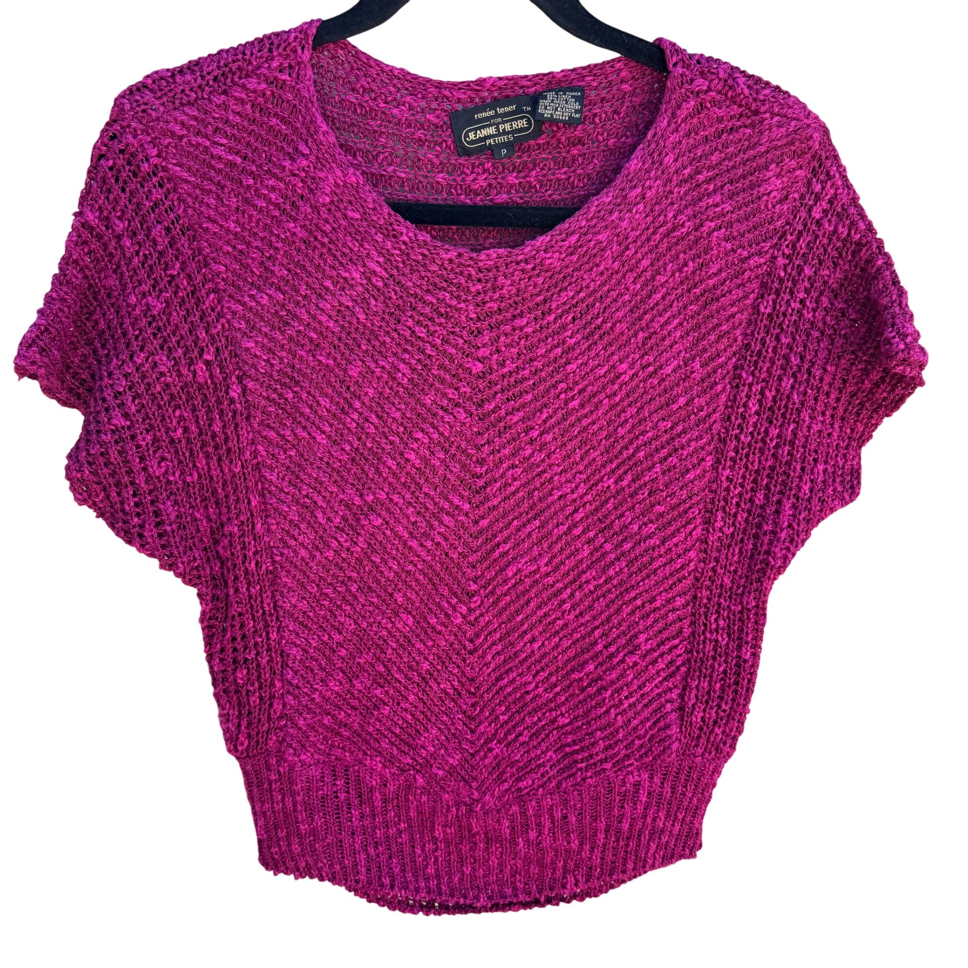 Renee Tener Jeanne Pierre Petite Pink Linen Cotton Short Sleeve Knit Batwing Top