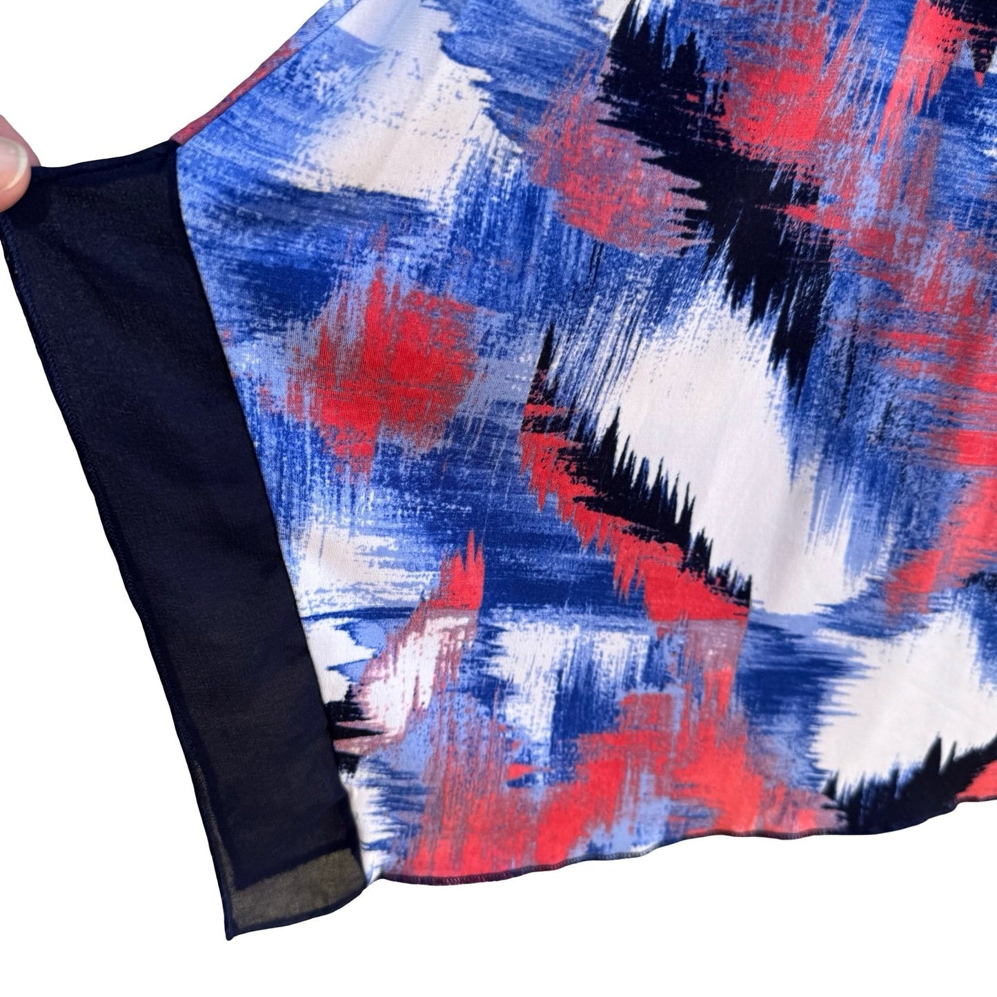 Laura Ashley Abstract Art To Wear Sharkbite Hem 3/4 Sleeve Tunic Top Blue XL
