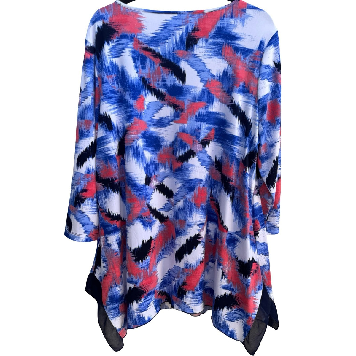 Laura Ashley Abstract Art To Wear Sharkbite Hem 3/4 Sleeve Tunic Top Blue XL