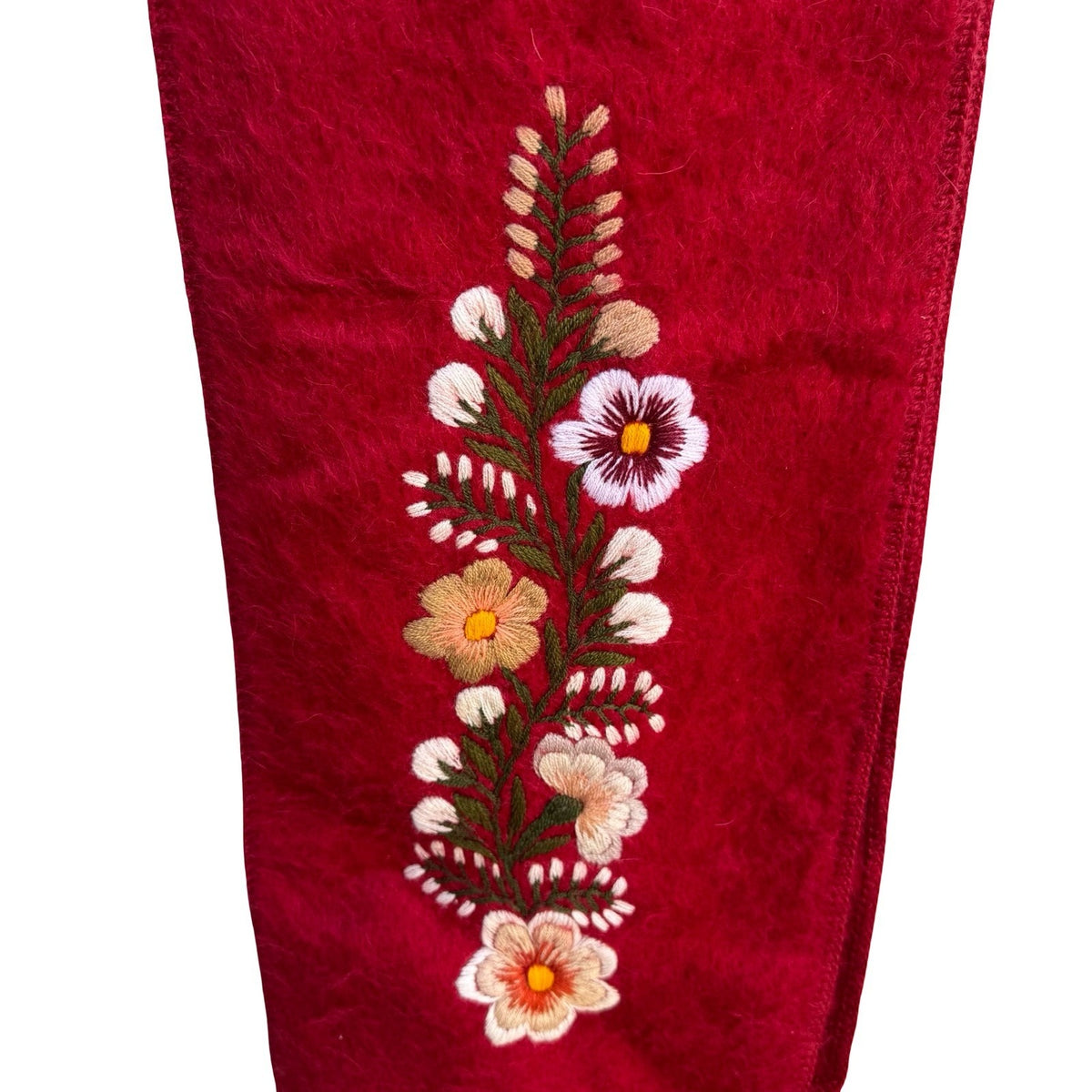 Camargo Peruvian Alpaca Wool Boho Folk Art Floral Embroidered Scarf Wrap Red OS