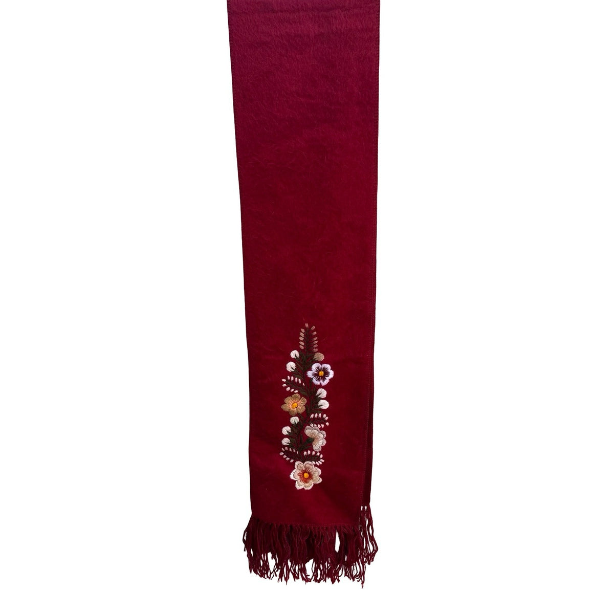 Camargo Peruvian Alpaca Wool Boho Folk Art Floral Embroidered Scarf Wrap Red OS