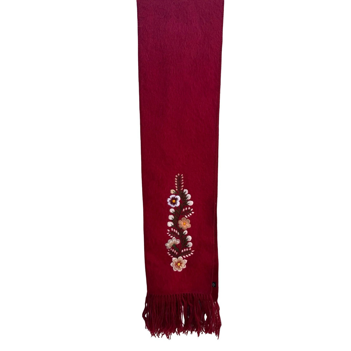 Camargo Peruvian Alpaca Wool Boho Folk Art Floral Embroidered Scarf Wrap Red OS