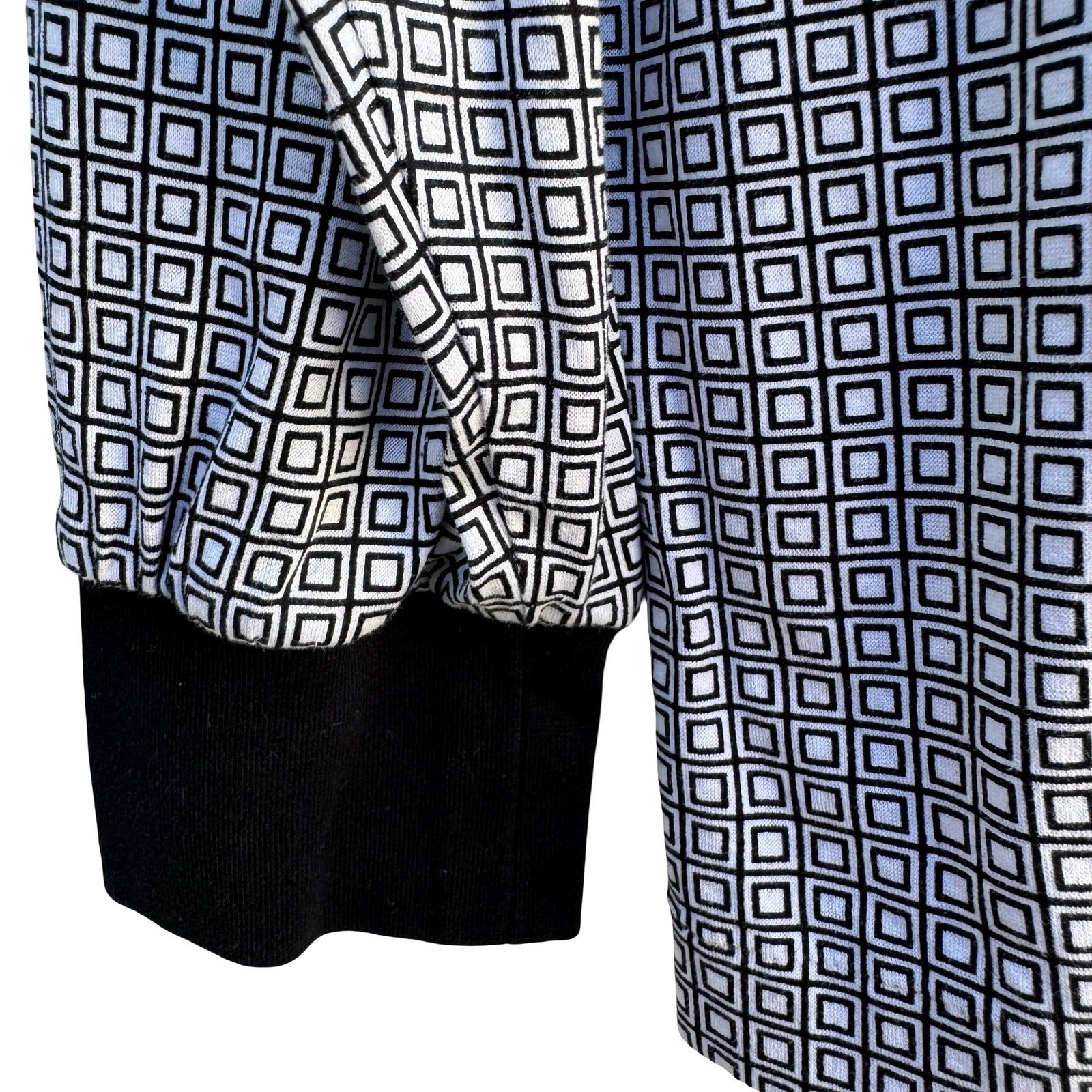 Madera Club Vintage Mens L Long Sleeve Polo Shirt Black White Geometric Print