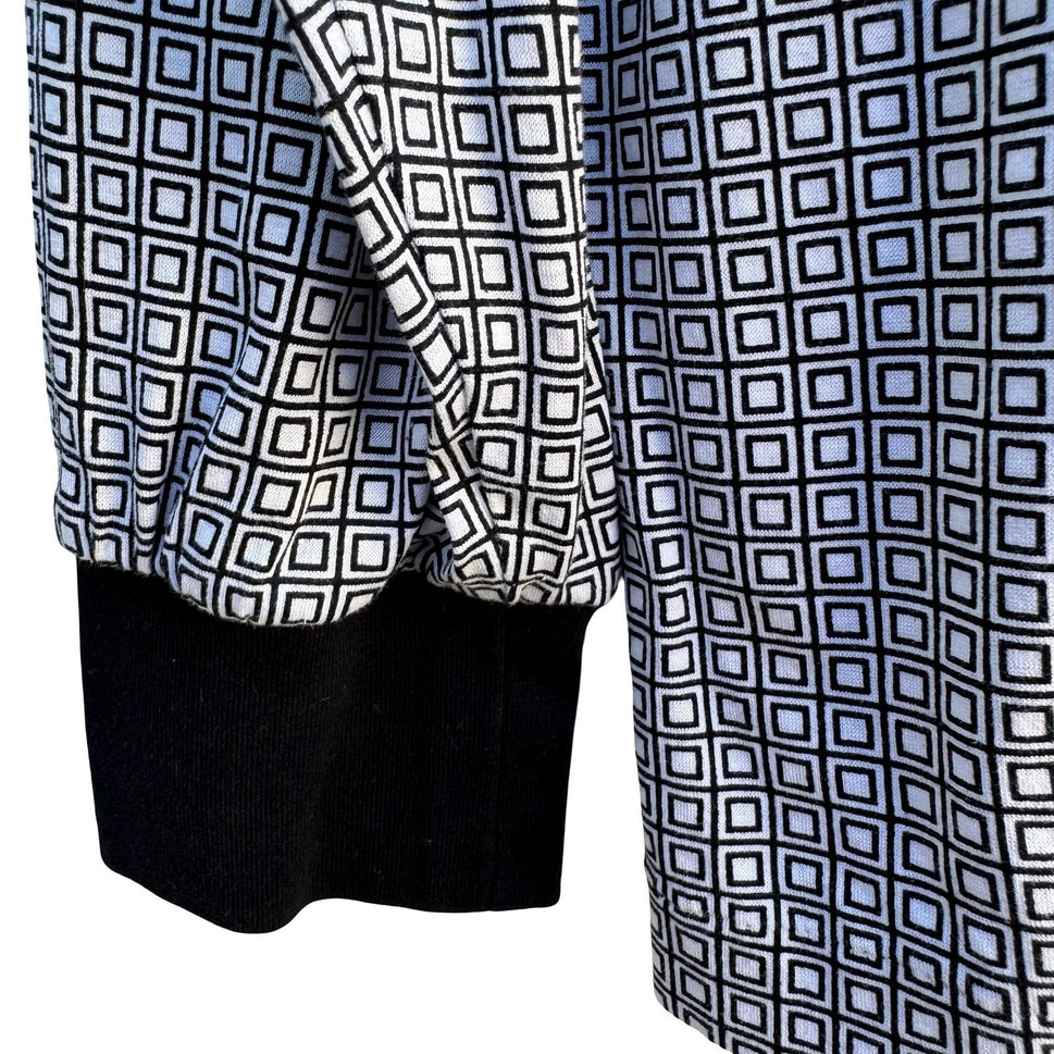 Madera Club Vintage Mens L Long Sleeve Polo Shirt Black White Geometric Print