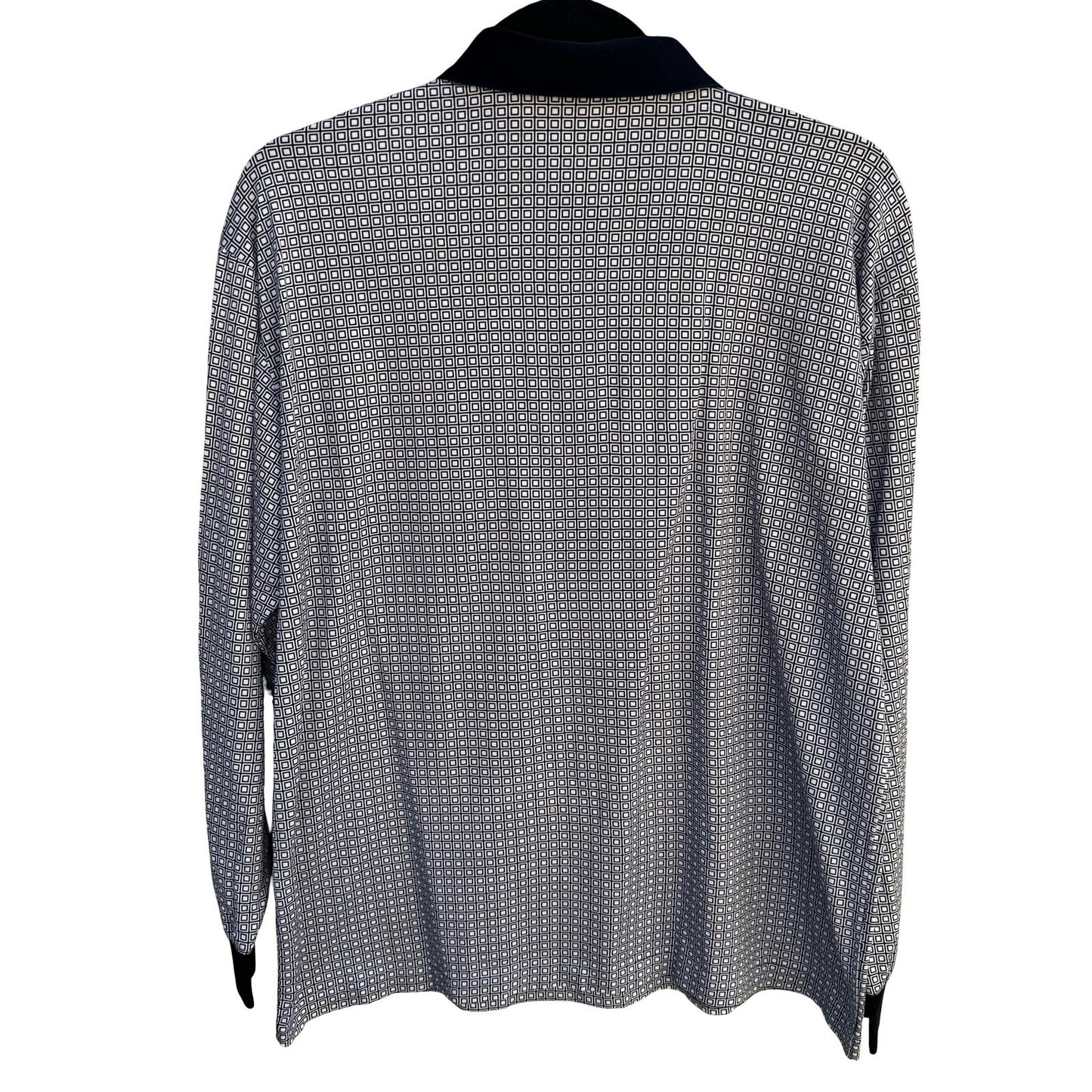 Madera Club Vintage Mens L Long Sleeve Polo Shirt Black White Geometric Print