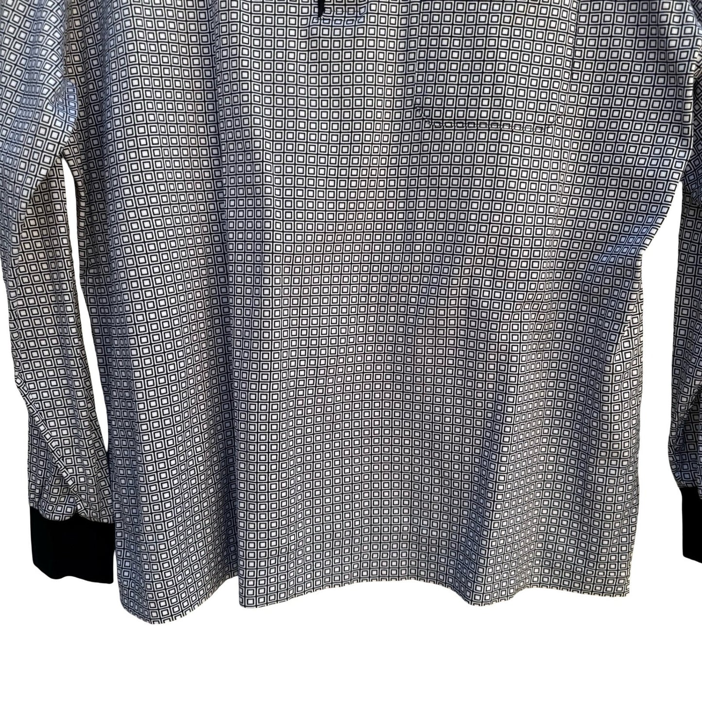Madera Club Vintage Mens L Long Sleeve Polo Shirt Black White Geometric Print