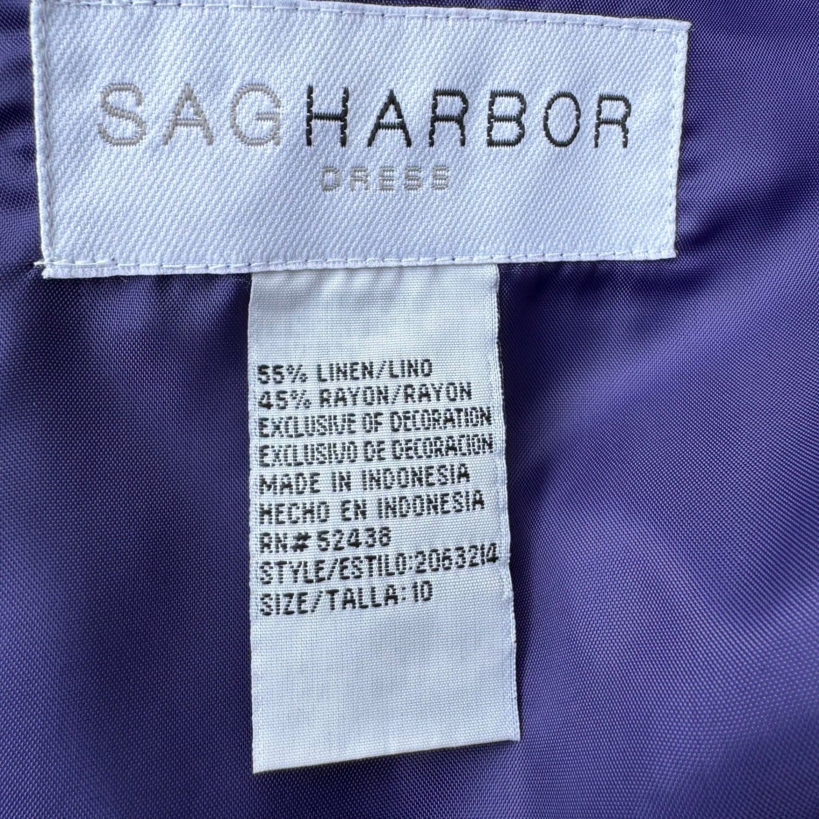 Sag Harbor Purple Linen Blend Embroidered Beaded V-Neck Sheath Dress Sze 10 Boho