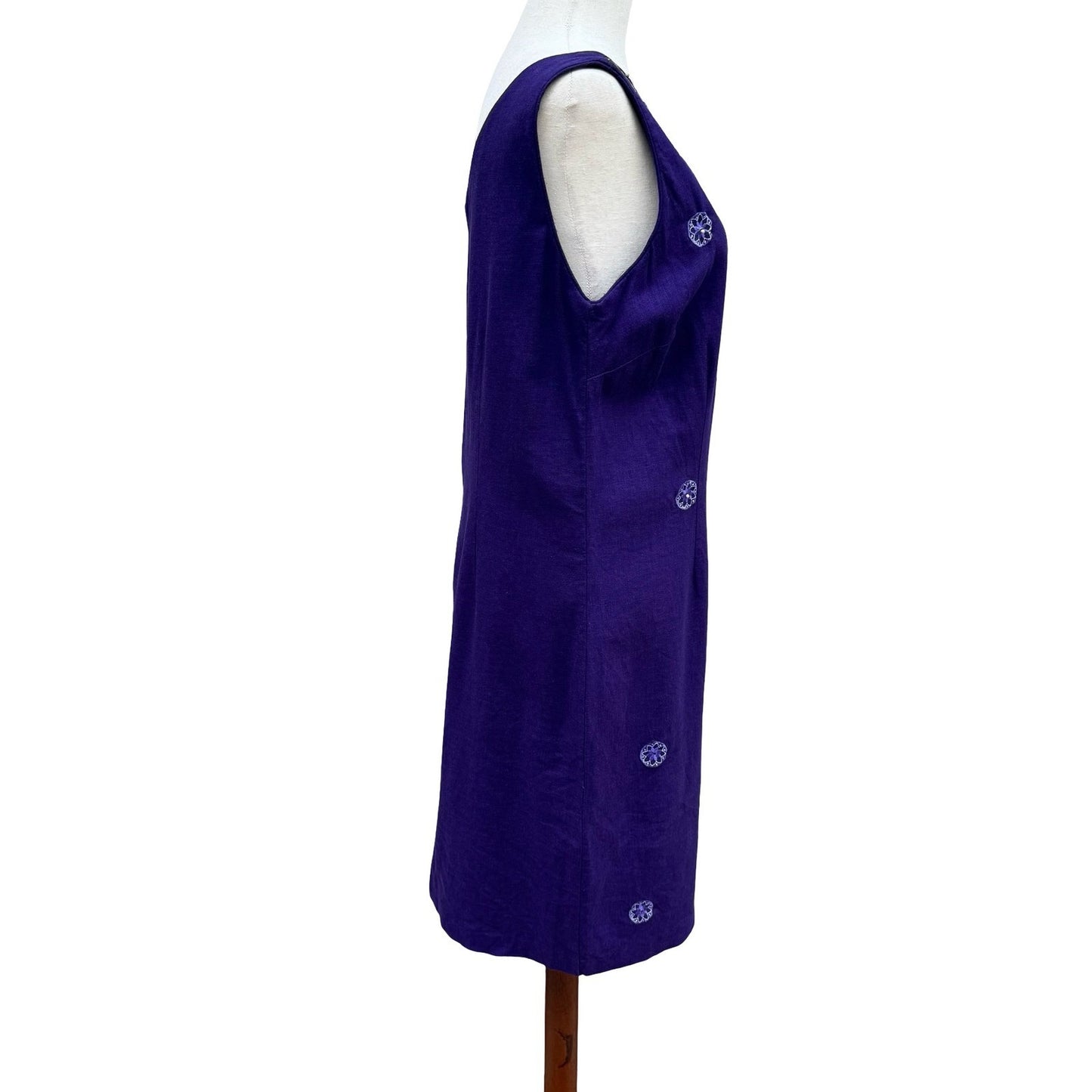 Sag Harbor Purple Linen Blend Embroidered Beaded V-Neck Sheath Dress Sze 10 Boho
