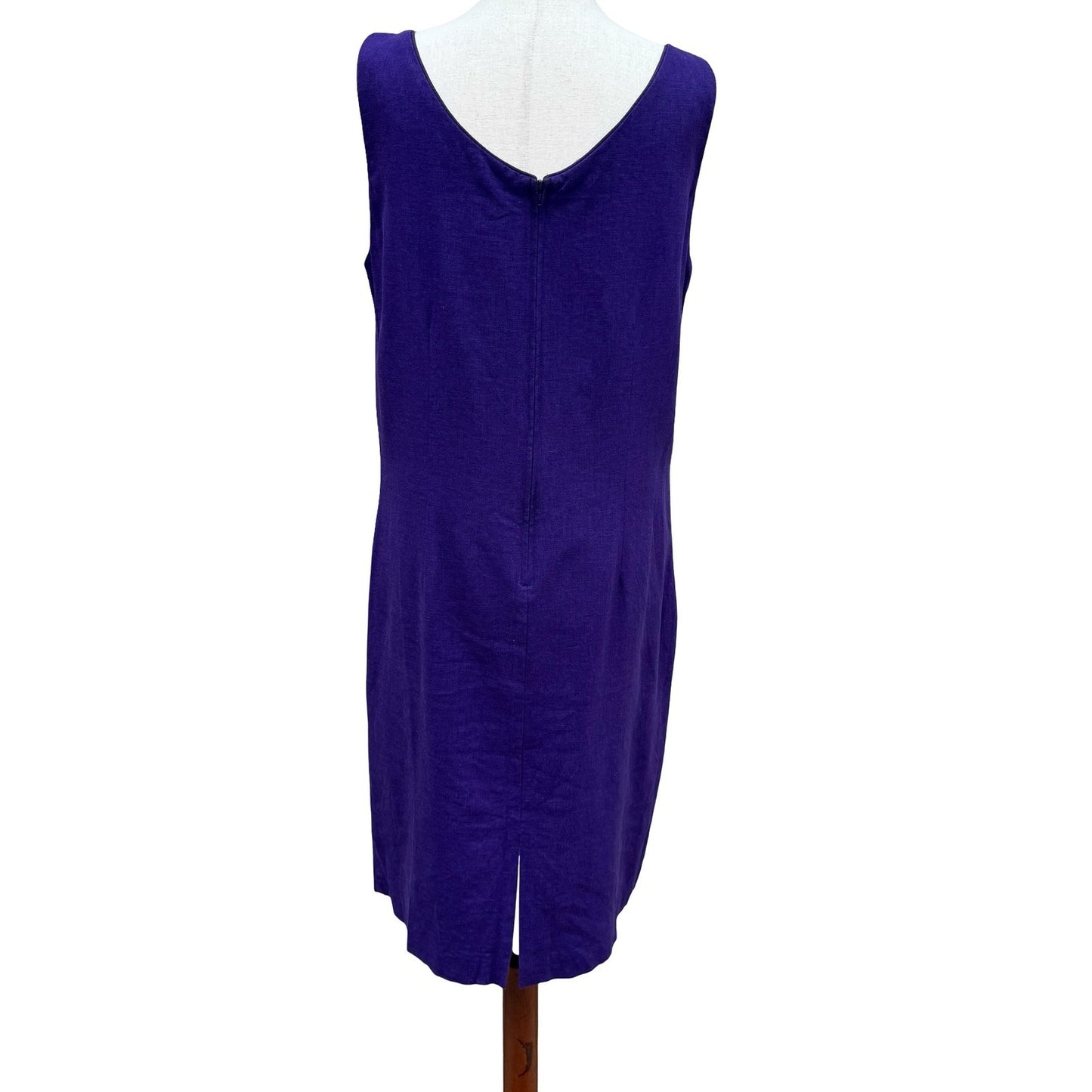 Sag Harbor Purple Linen Blend Embroidered Beaded V-Neck Sheath Dress Sze 10 Boho