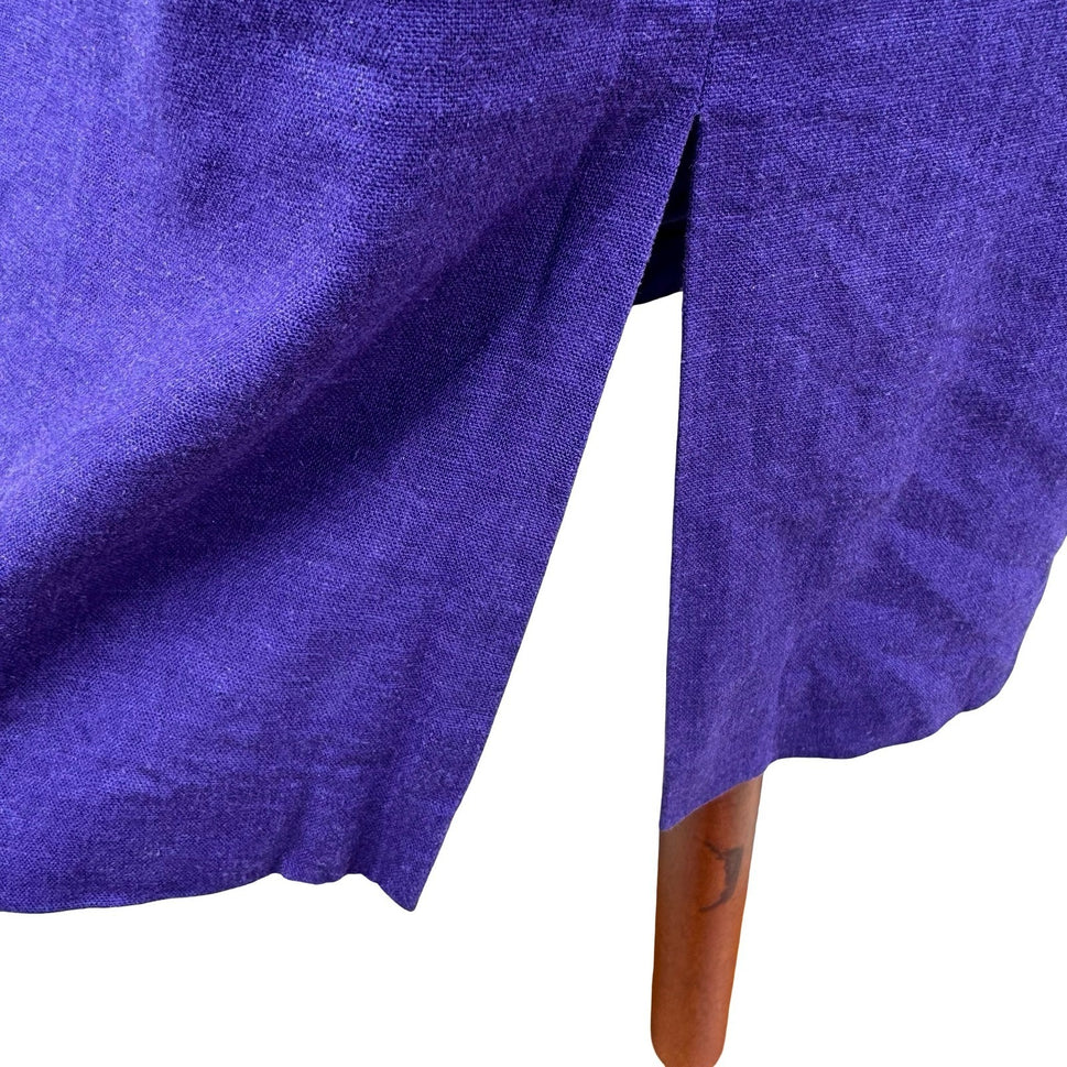 Sag Harbor Purple Linen Blend Embroidered Beaded V-Neck Sheath Dress Sze 10 Boho
