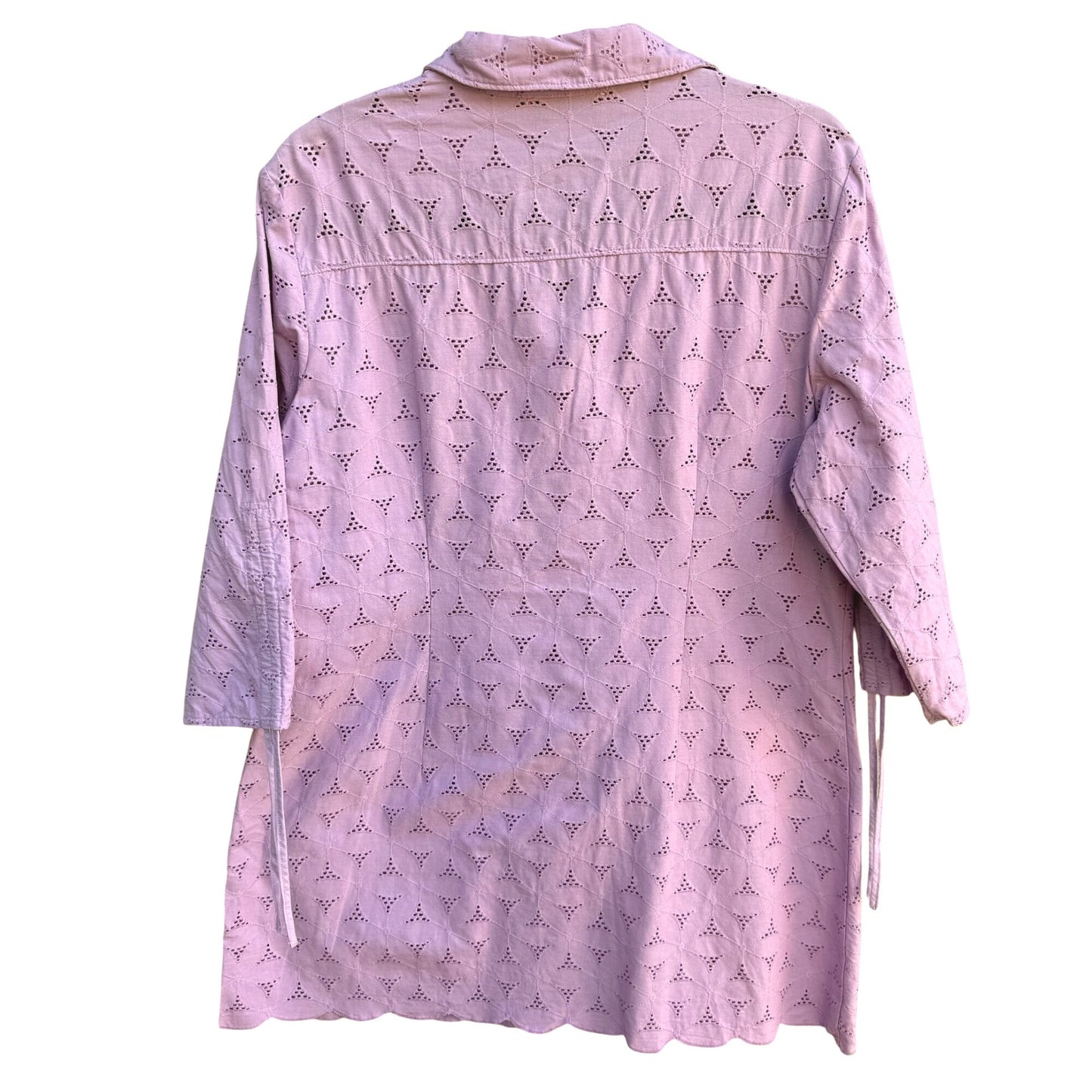 Susan Graver Style Womens Lavender Eyelet Button-Up 3/4 Sleeve Blouse - New - M