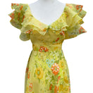 Switch Vintage 70s Yellow Floral Chiffon Maxi Dress Ruffle Flutter Sleeve Garden Party 2 image