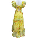 Switch Vintage 70s Yellow Floral Chiffon Maxi Dress Ruffle Flutter Sleeve Garden Party 3 image