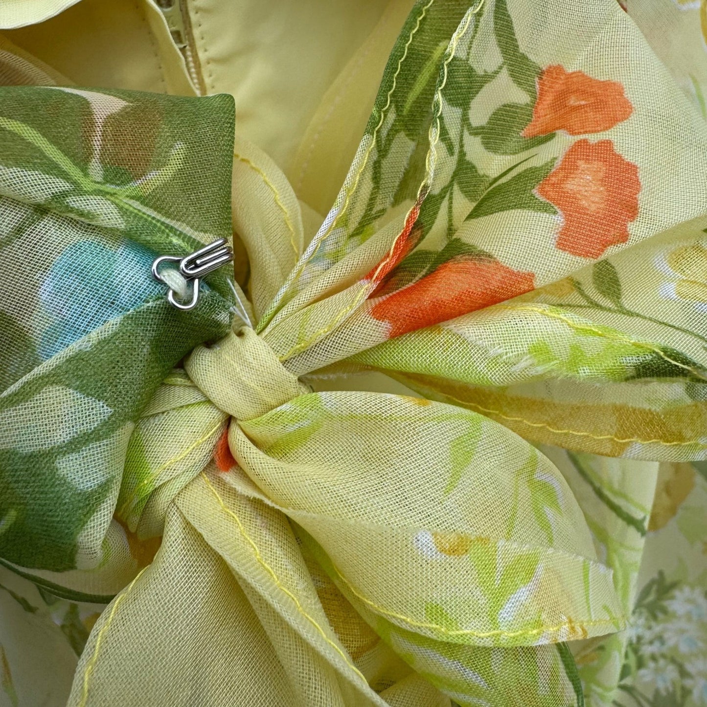 Vintage 70s Yellow Floral Chiffon Maxi Dress Ruffle Flutter Sleeve Garden Party