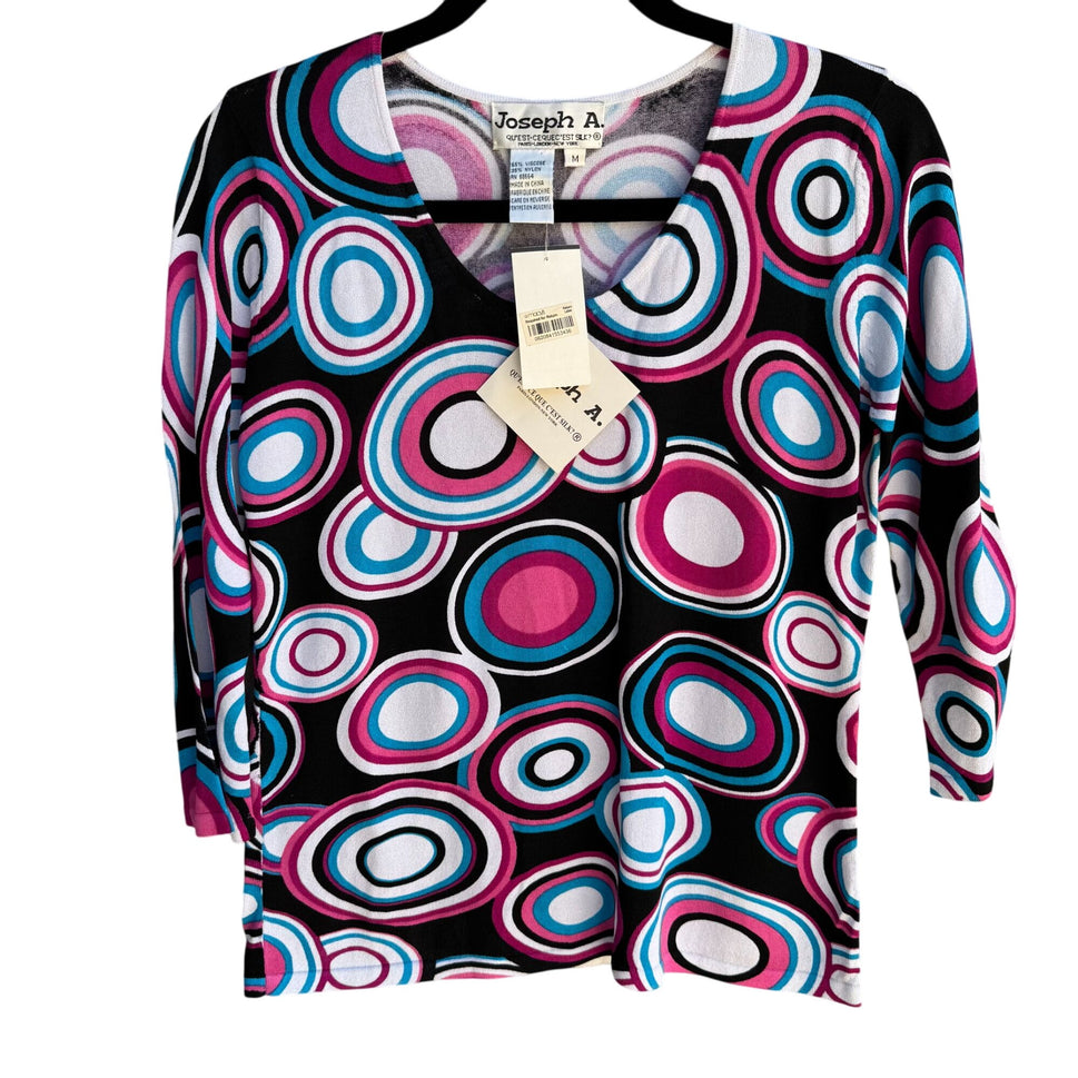 Joseph A Womens Multicolor Circle Print V-Neck 3/4 Sleeve Knit Blouse Top New M