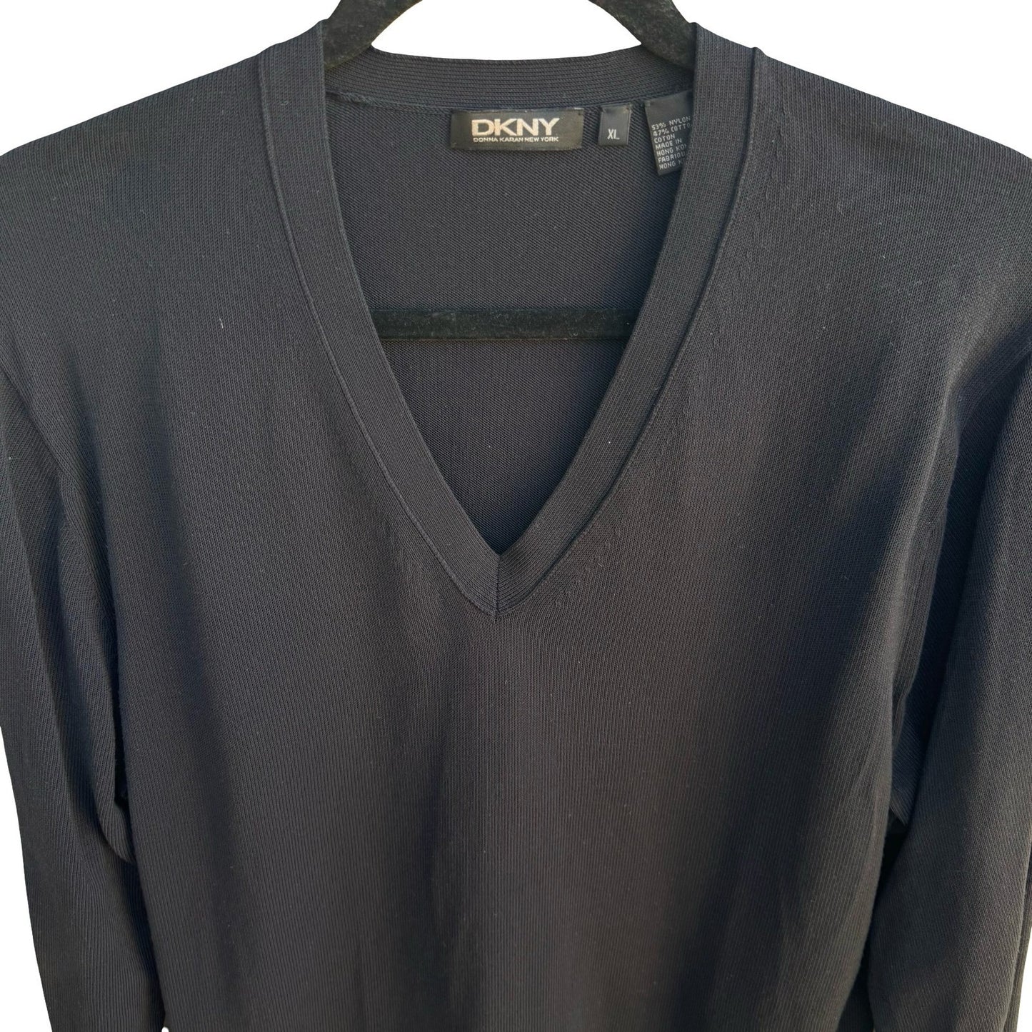 DKNY Minimalist Preppy Quiet Luxury V-Neck Layering Knit Sweater Black Mens XL