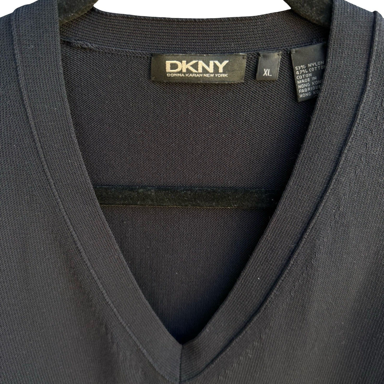 DKNY Minimalist Preppy Quiet Luxury V-Neck Layering Knit Sweater Black Mens XL