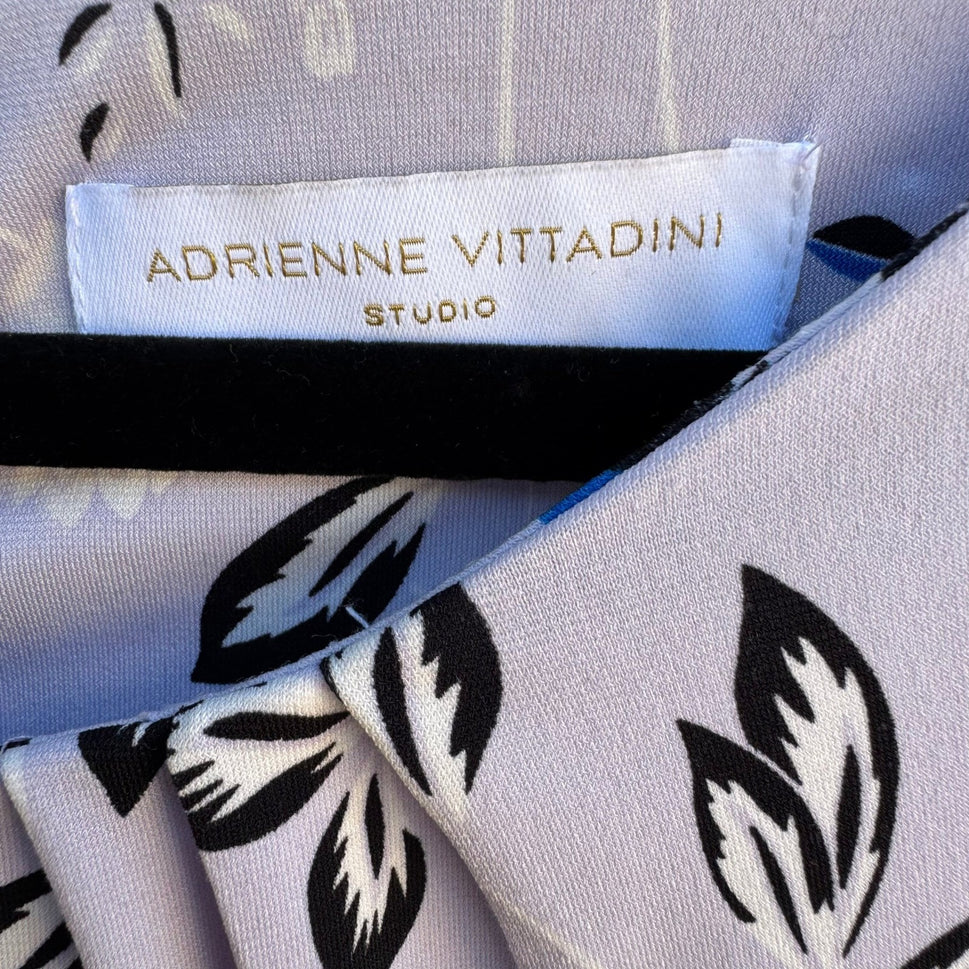 Adrienne Vittadini Studio Professional Floral Sleeveless Pleated Neck Blouse L