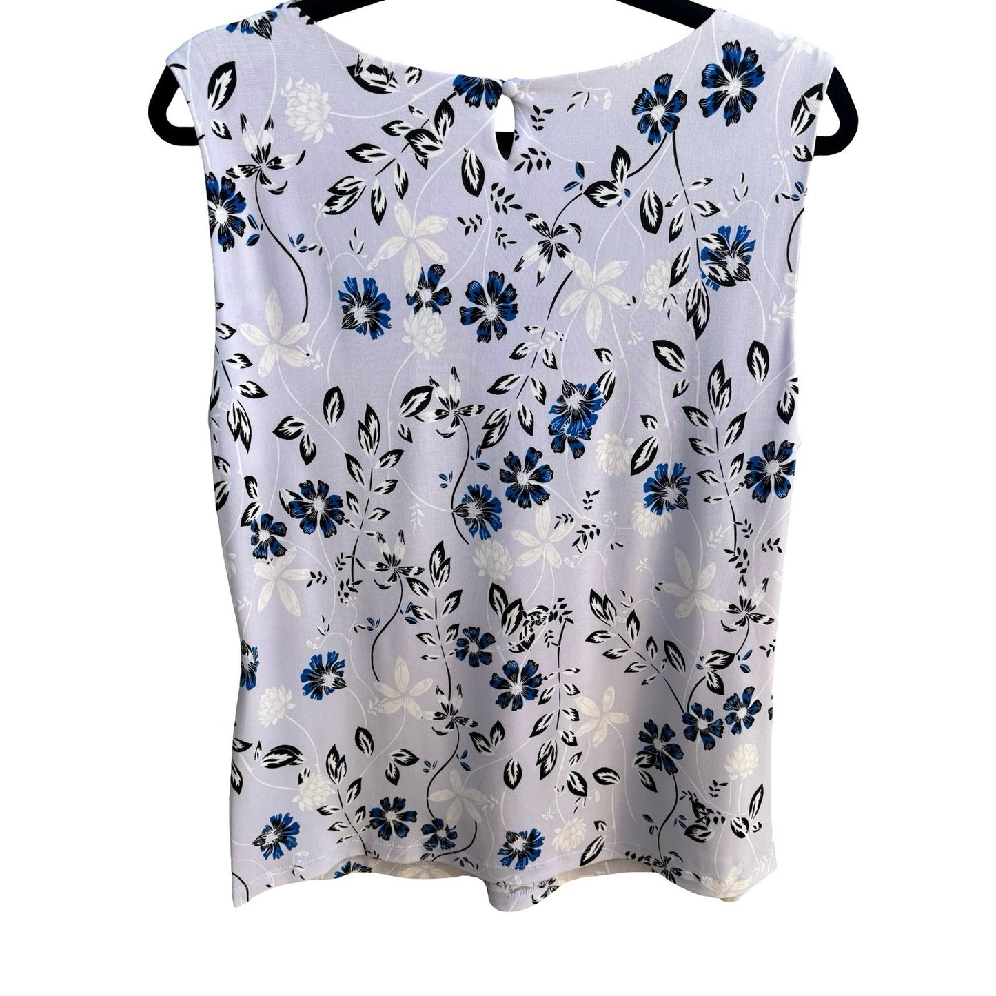 Adrienne Vittadini Studio Professional Floral Sleeveless Pleated Neck Blouse L