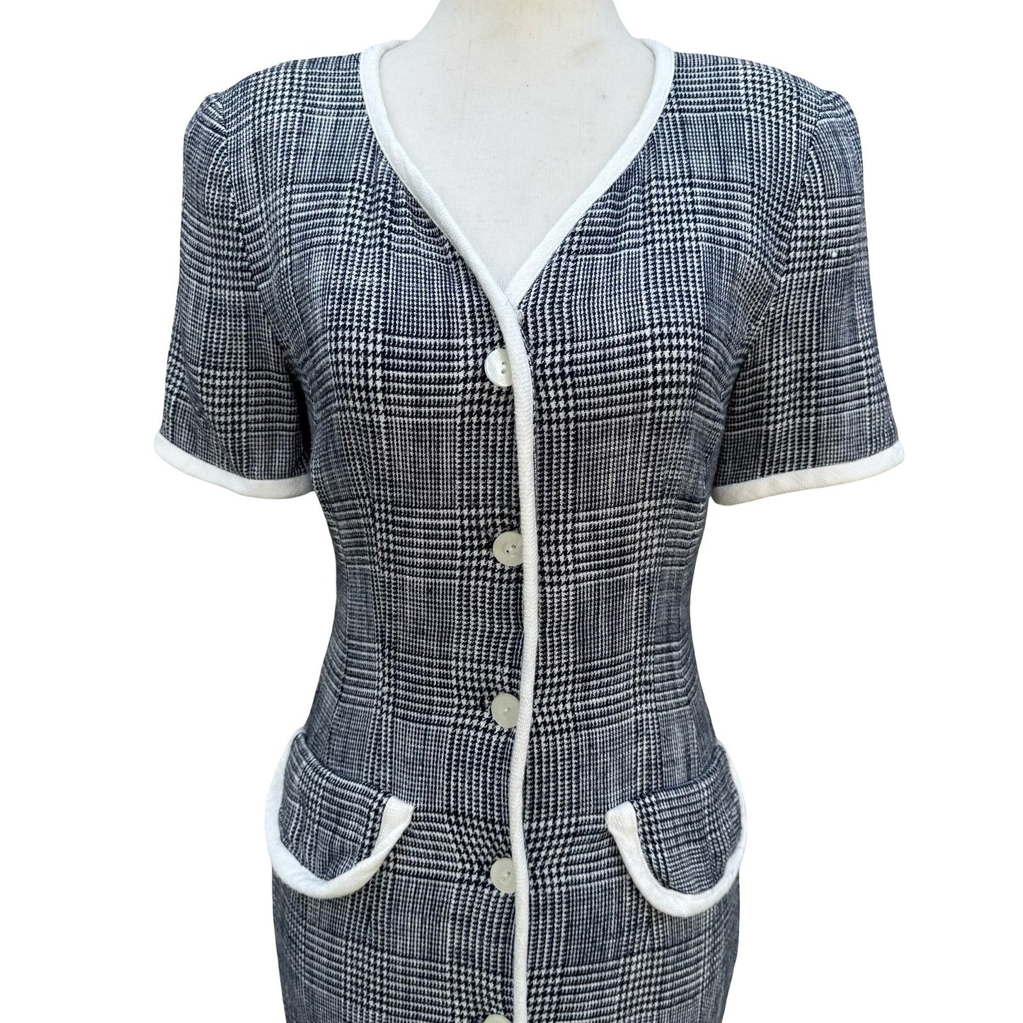 Maggy London Kenneth Nolan Vintage 90s Glen Plaid Button Front Midi Sheath Dress
