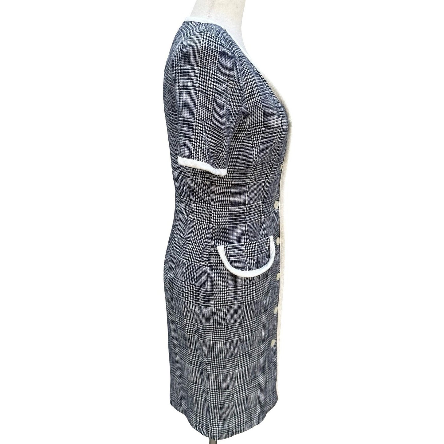 Maggy London Kenneth Nolan Vintage 90s Glen Plaid Button Front Midi Sheath Dress