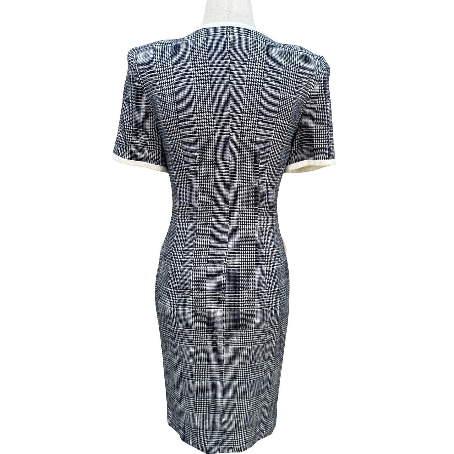Maggy London Kenneth Nolan Vintage 90s Glen Plaid Button Front Midi Sheath Dress