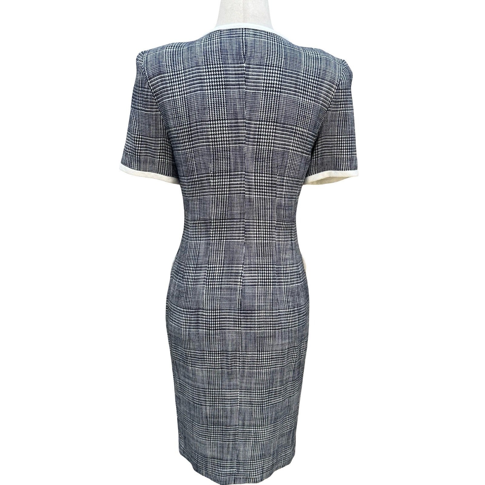 Maggy London Kenneth Nolan Vintage 90s Glen Plaid Button Front Midi Sheath Dress