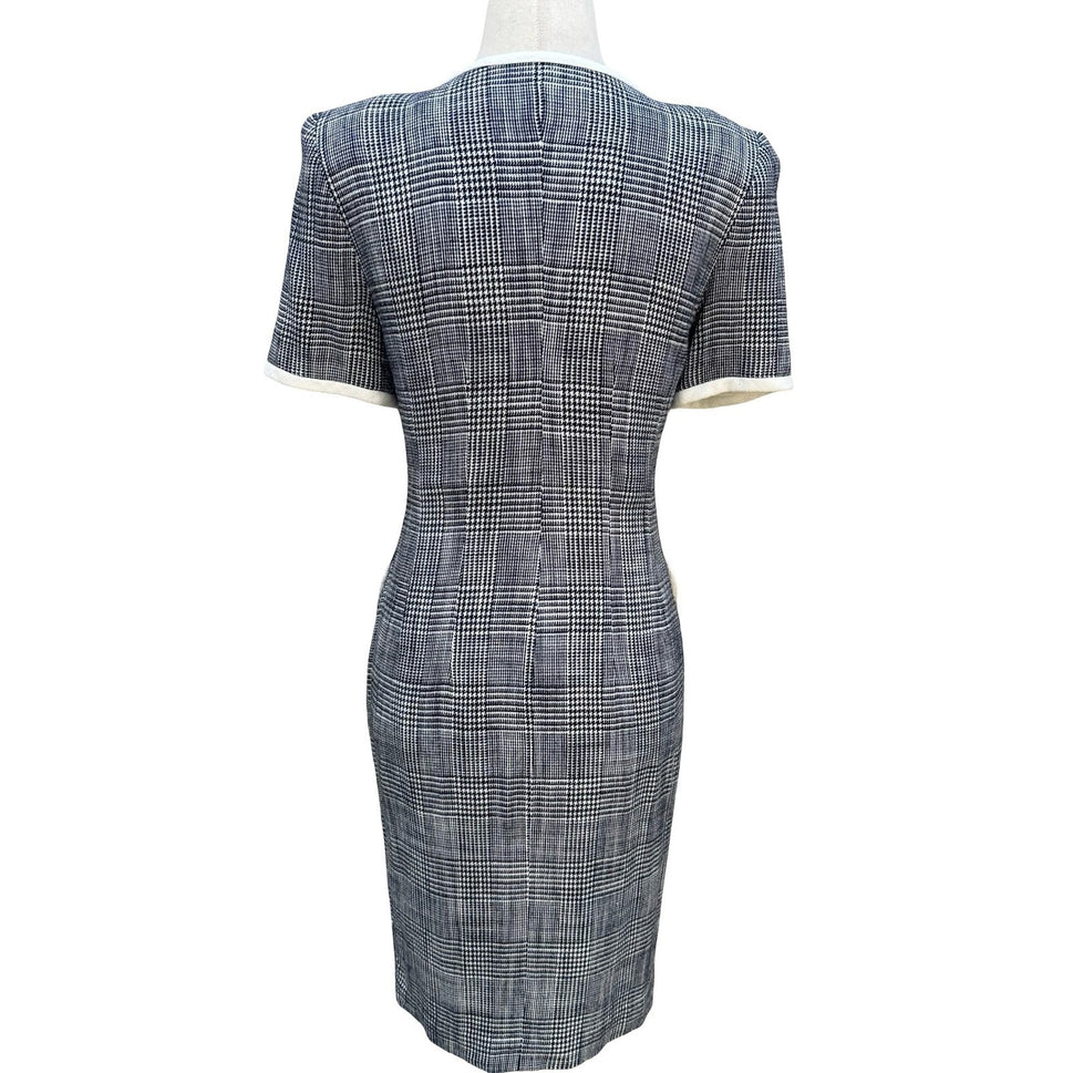Maggy London Kenneth Nolan Vintage 90s Glen Plaid Button Front Midi Sheath Dress