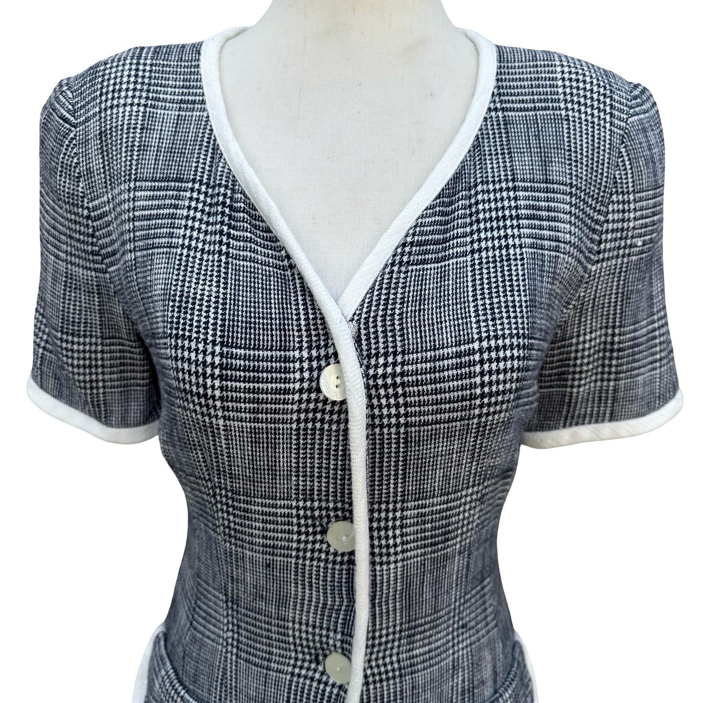 Maggy London Kenneth Nolan Vintage 90s Glen Plaid Button Front Midi Sheath Dress