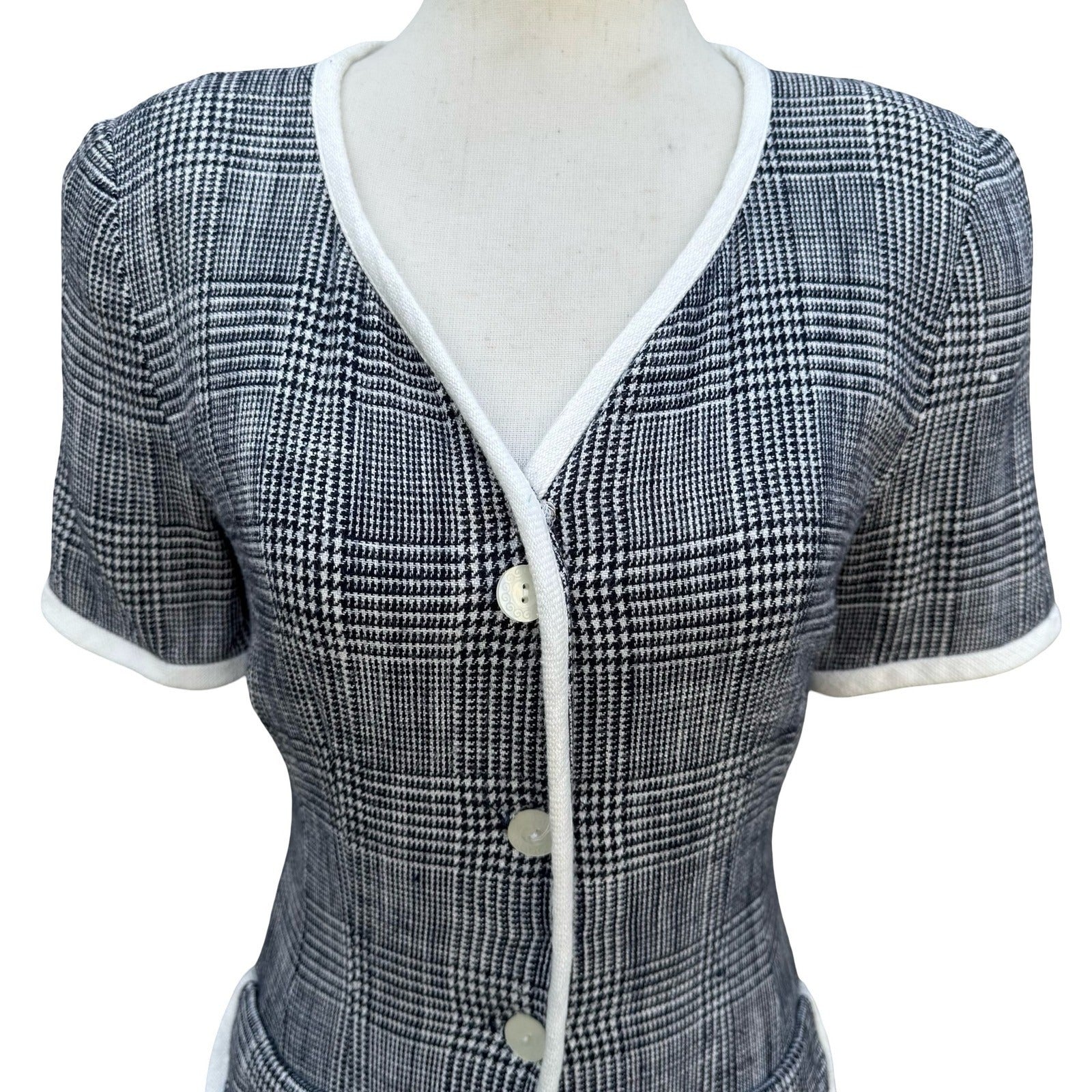 Maggy London Kenneth Nolan Vintage 90s Glen Plaid Button Front Midi Sheath Dress