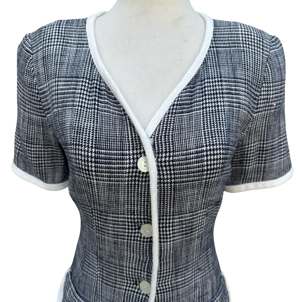 Maggy London Kenneth Nolan Vintage 90s Glen Plaid Button Front Midi Sheath Dress