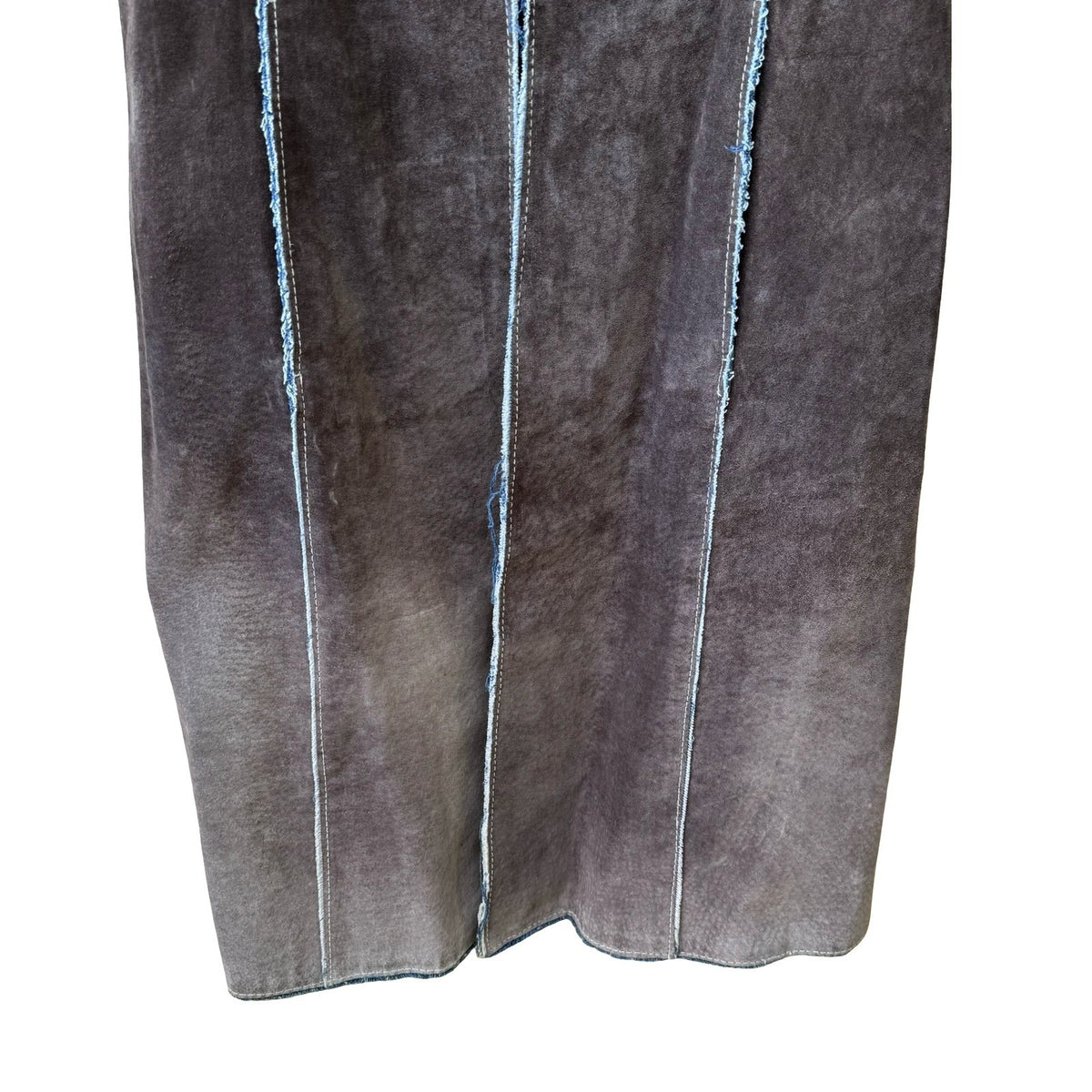 Jane Doe Y2K Suede Denim Contrast Stitch Raw Edge Trench Jacket Brown Womens XS