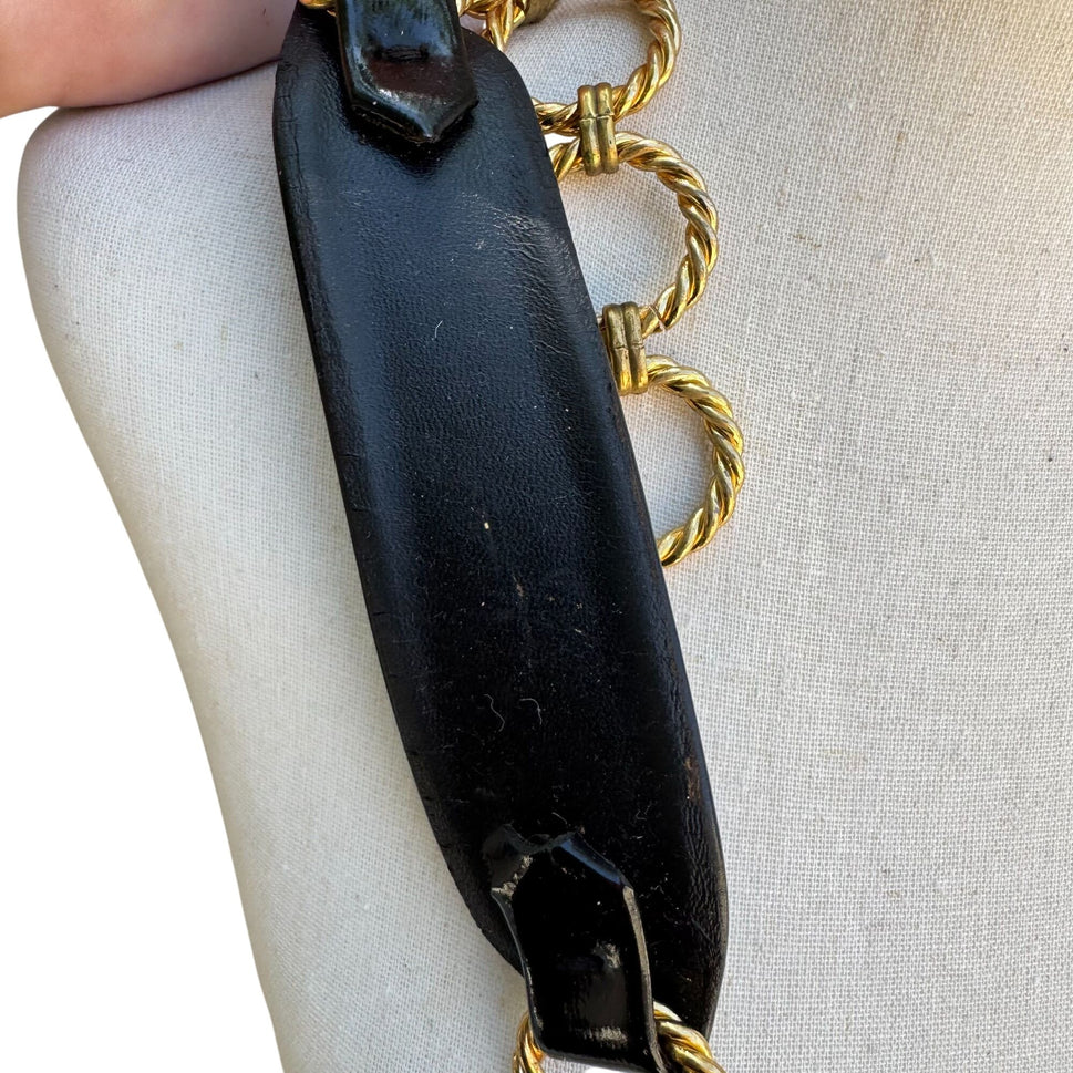 Morris Moskowitz Vintage Black Patent Leather Gold-Tone Chain Link Adjustable Belt