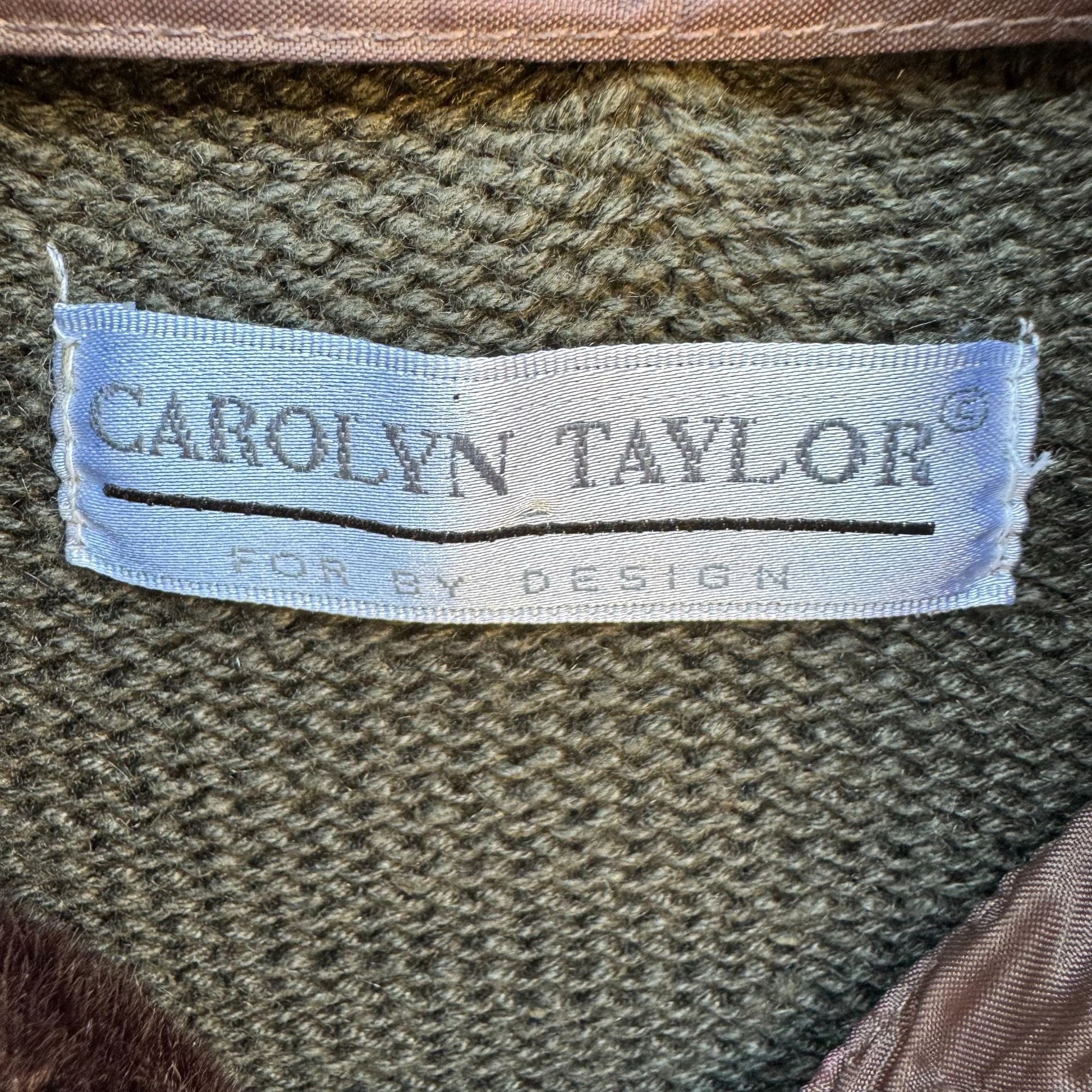 Carolyn Taylor Vintage Womens Olive Knit Removable Faux Fur Collar Cardigan M