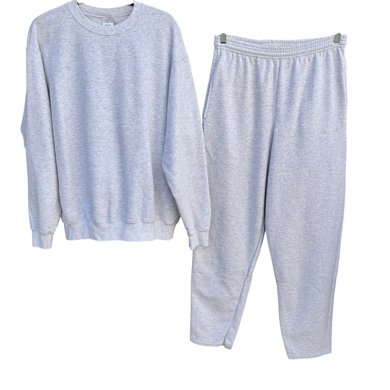 Port & Company Core Fleece Sweatshirt Sweatpants Set Ash Gray Mens L Athleisure