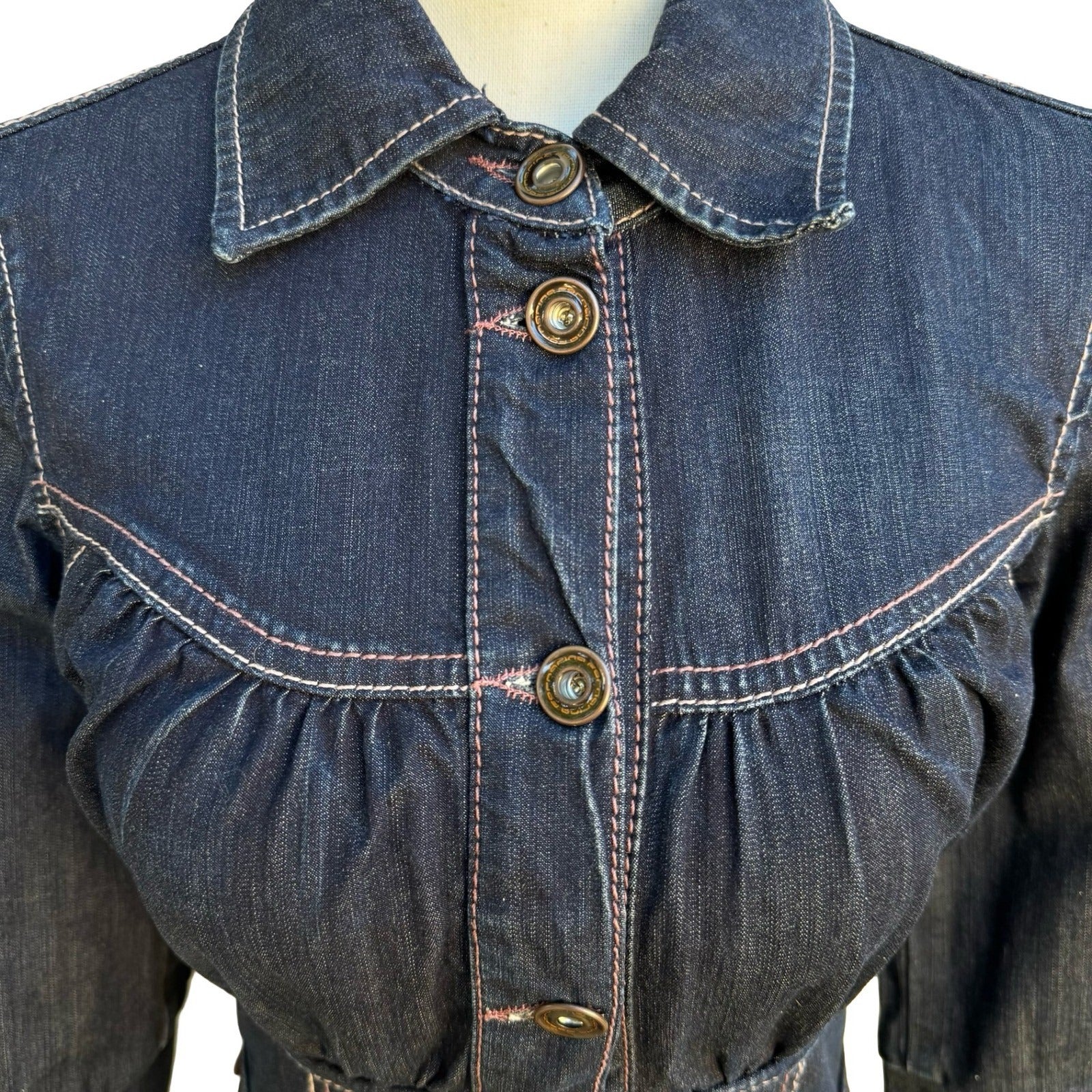 Fornarina Y2K Coquette Western Denim Midi Dress Contrast Stitch Corset Waist