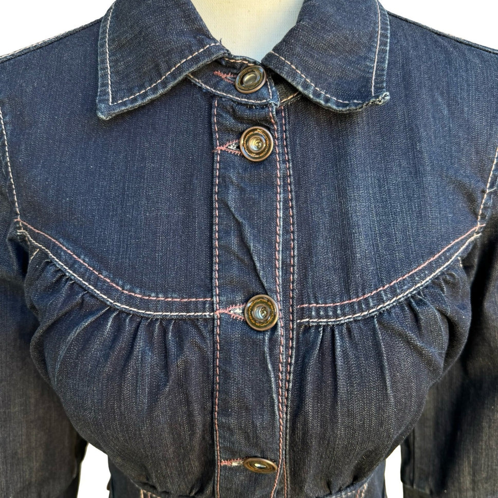 Fornarina Y2K Coquette Western Denim Midi Dress Contrast Stitch Corset Waist