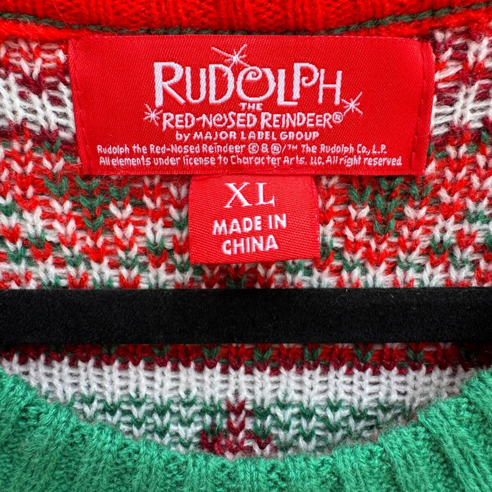 Rudolph Red-Nosed Reindeer Ugly Christmas Sweater Santa XL Red Fair Isle Kitschy