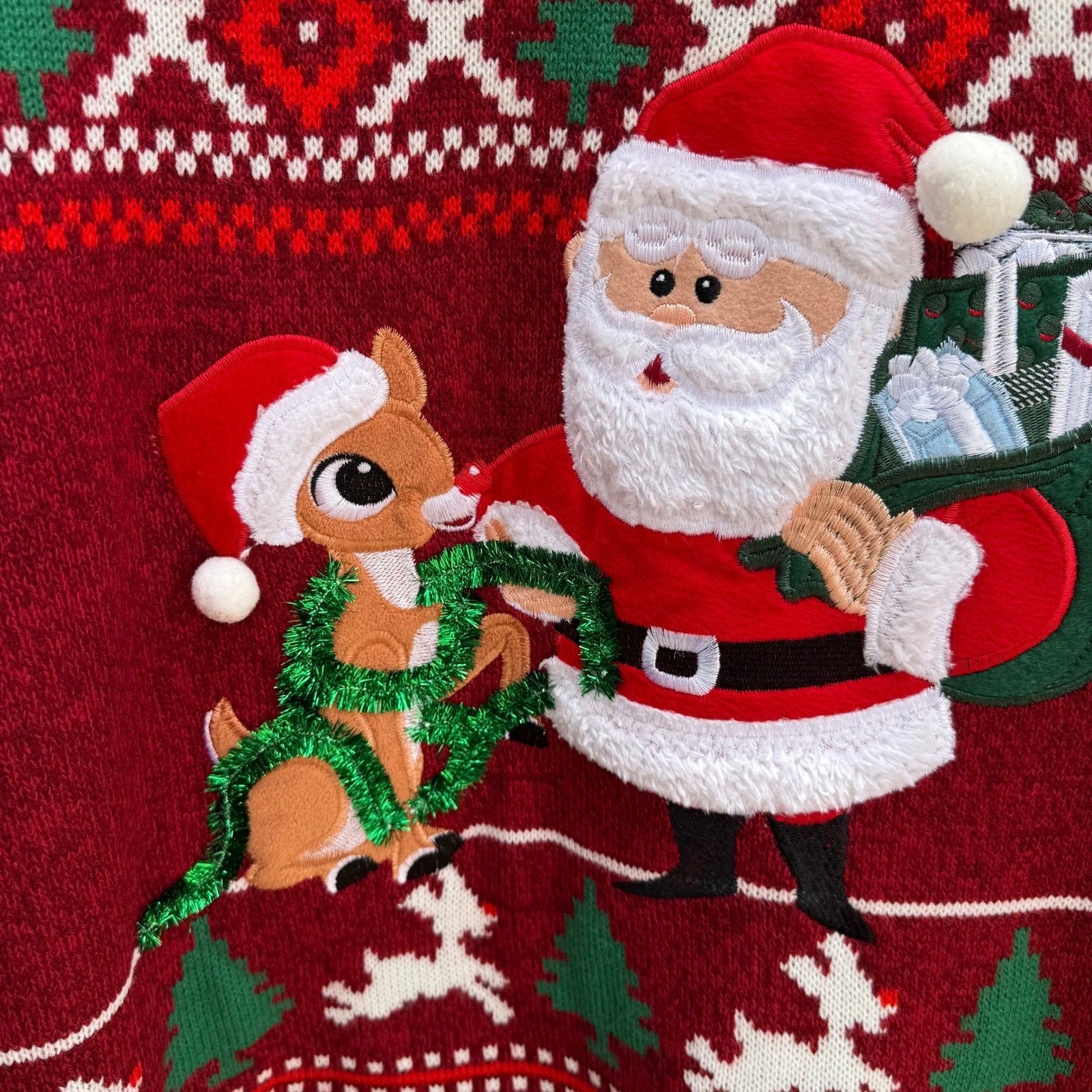 Rudolph Red-Nosed Reindeer Ugly Christmas Sweater Santa XL Red Fair Isle Kitschy