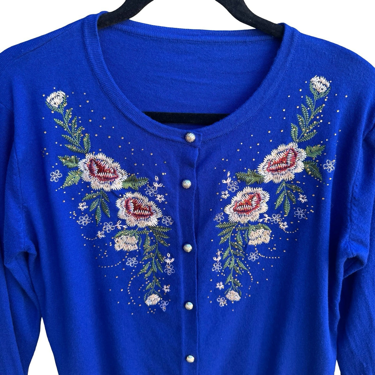 Vintage Cottagecore Grandmacore Feminine Floral Embroidered Beaded Knit Cardigan