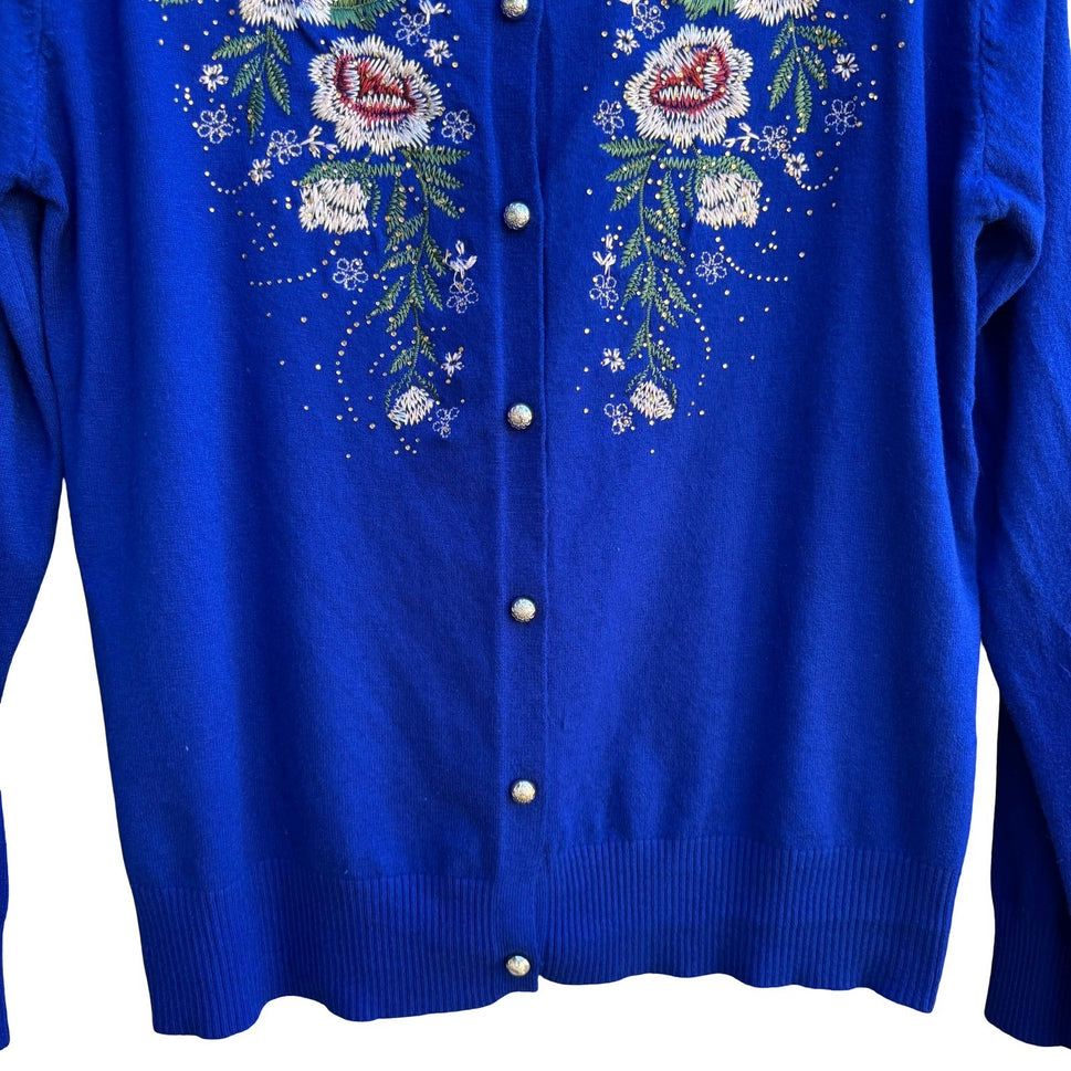 Vintage Cottagecore Grandmacore Feminine Floral Embroidered Beaded Knit Cardigan