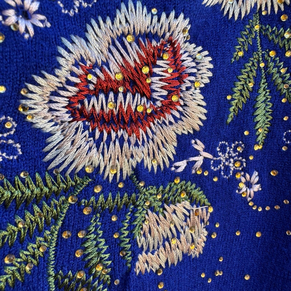 Vintage Cottagecore Grandmacore Feminine Floral Embroidered Beaded Knit Cardigan