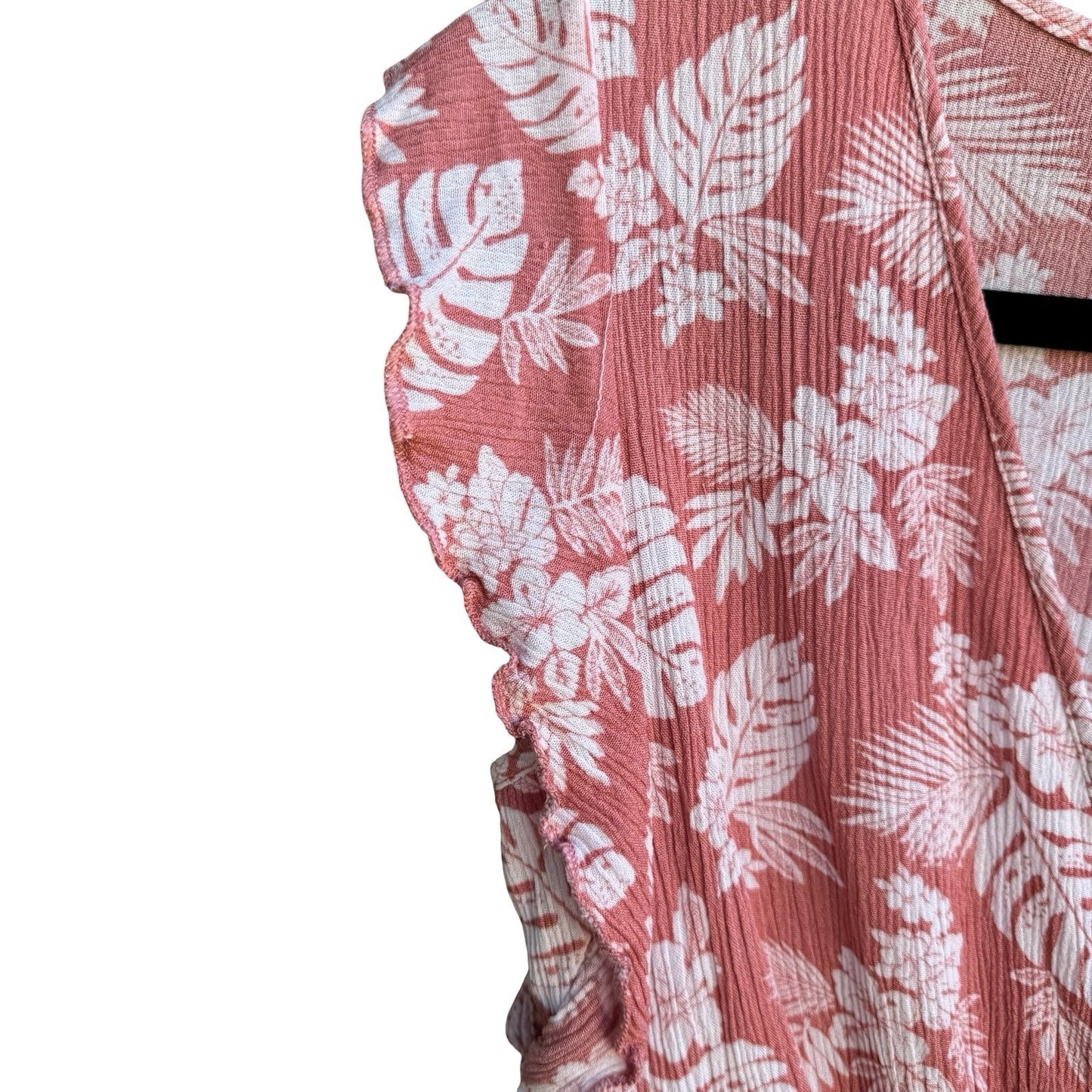 Papermoon Tropical Floral Beachy Boho Girly Surplice Ruffle Top Pink Womens S