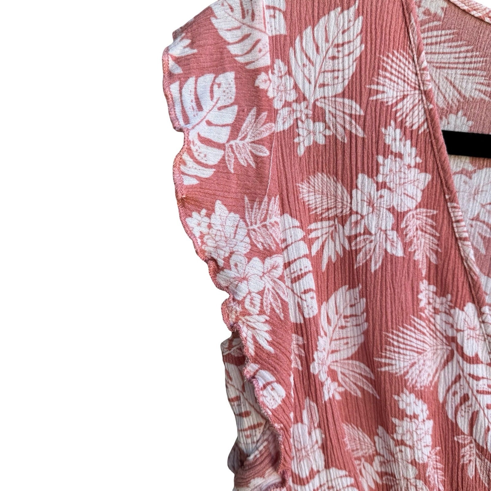 Papermoon Tropical Floral Beachy Boho Girly Surplice Ruffle Top Pink Womens S