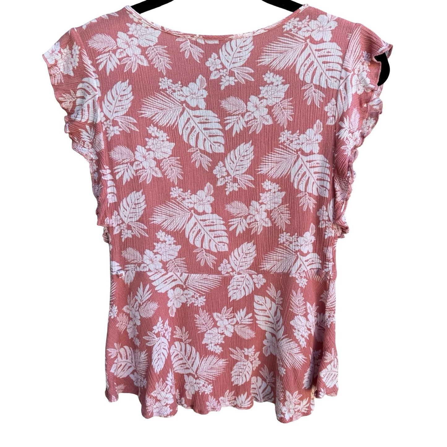 Papermoon Tropical Floral Beachy Boho Girly Surplice Ruffle Top Pink Womens S