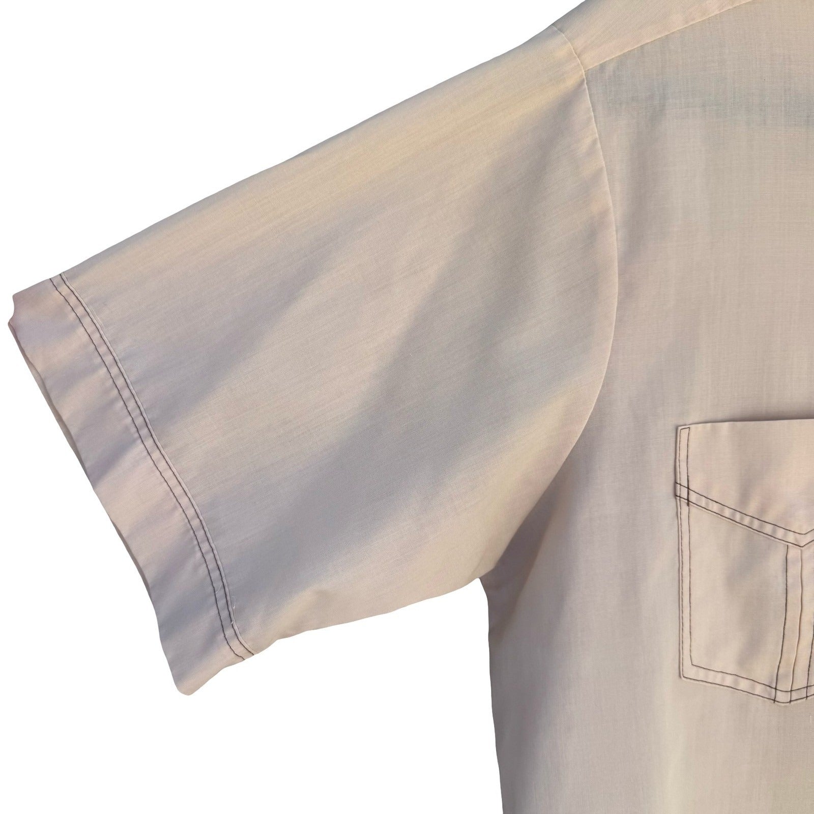 JCPenney Vintage 70s Tan Retro Disco Kitsch Button Up Dagger Collar Shirt Mens M