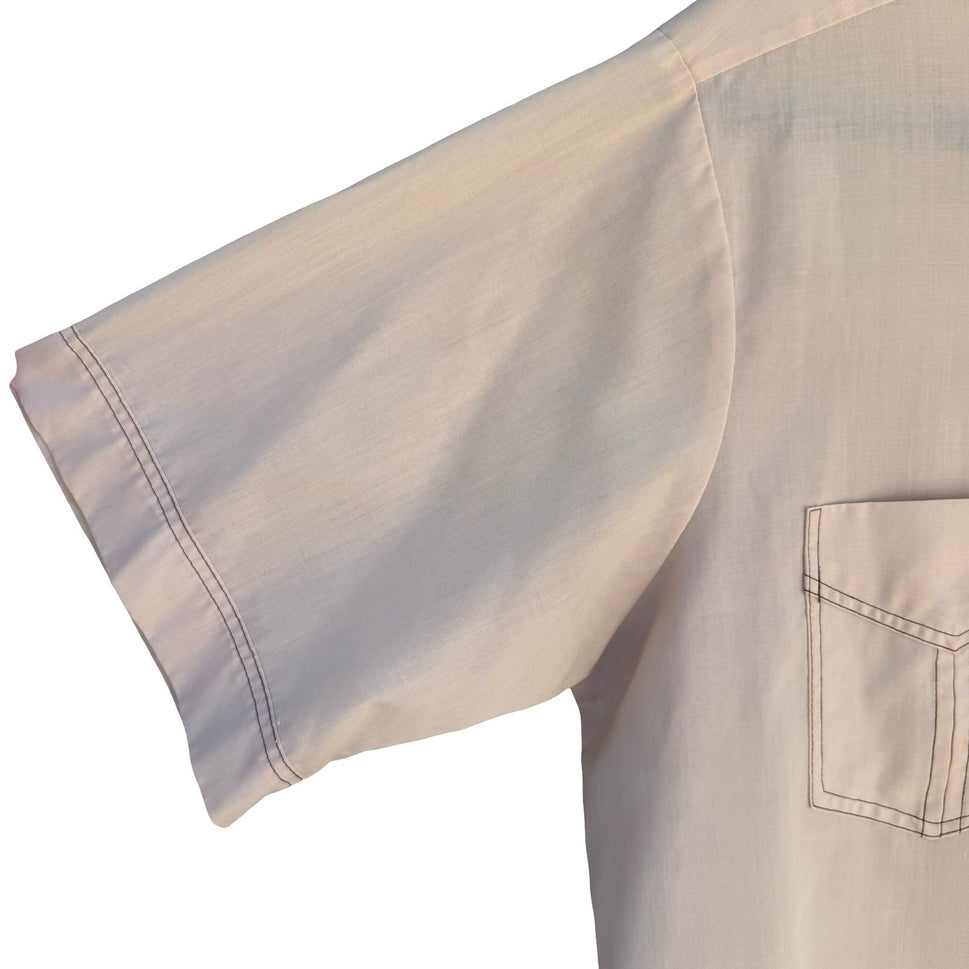 JCPenney Vintage 70s Tan Retro Disco Kitsch Button Up Dagger Collar Shirt Mens M