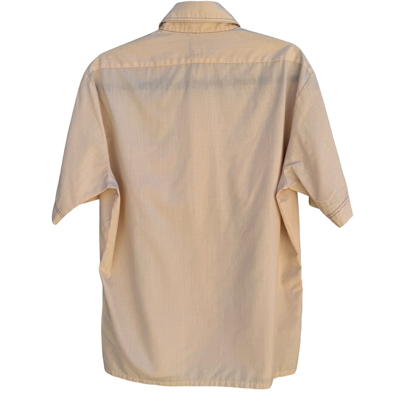 JCPenney Vintage 70s Tan Retro Disco Kitsch Button Up Dagger Collar Shirt Mens M